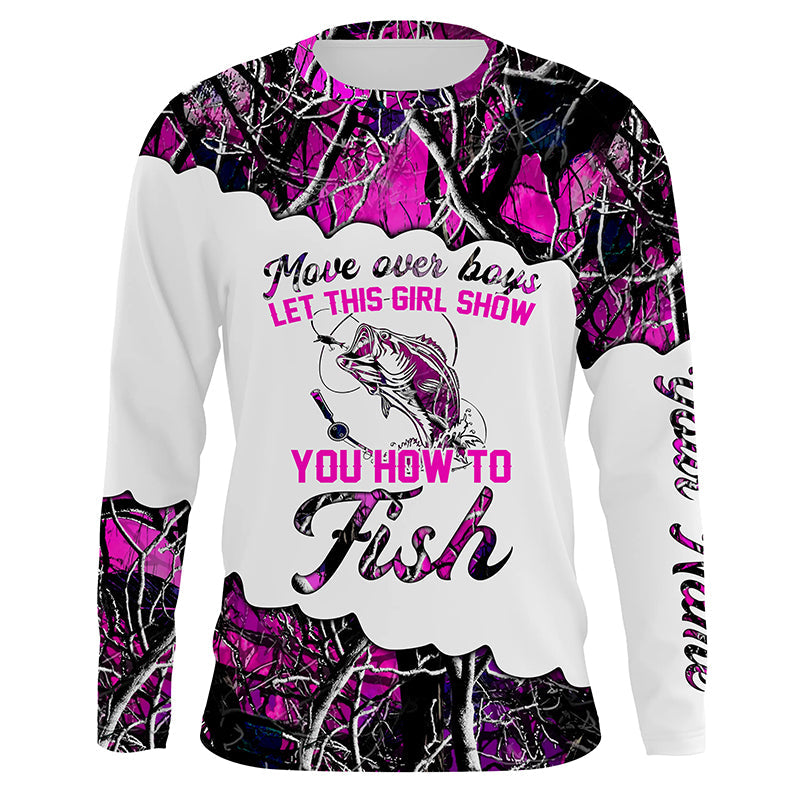 Pink Camo Let This Girl Show You How To Fish Bass Custom Long Sleeve Girls Fishing Shirts For Women, Fishing Long Sleeve Shirts - Wonder Print Shop
