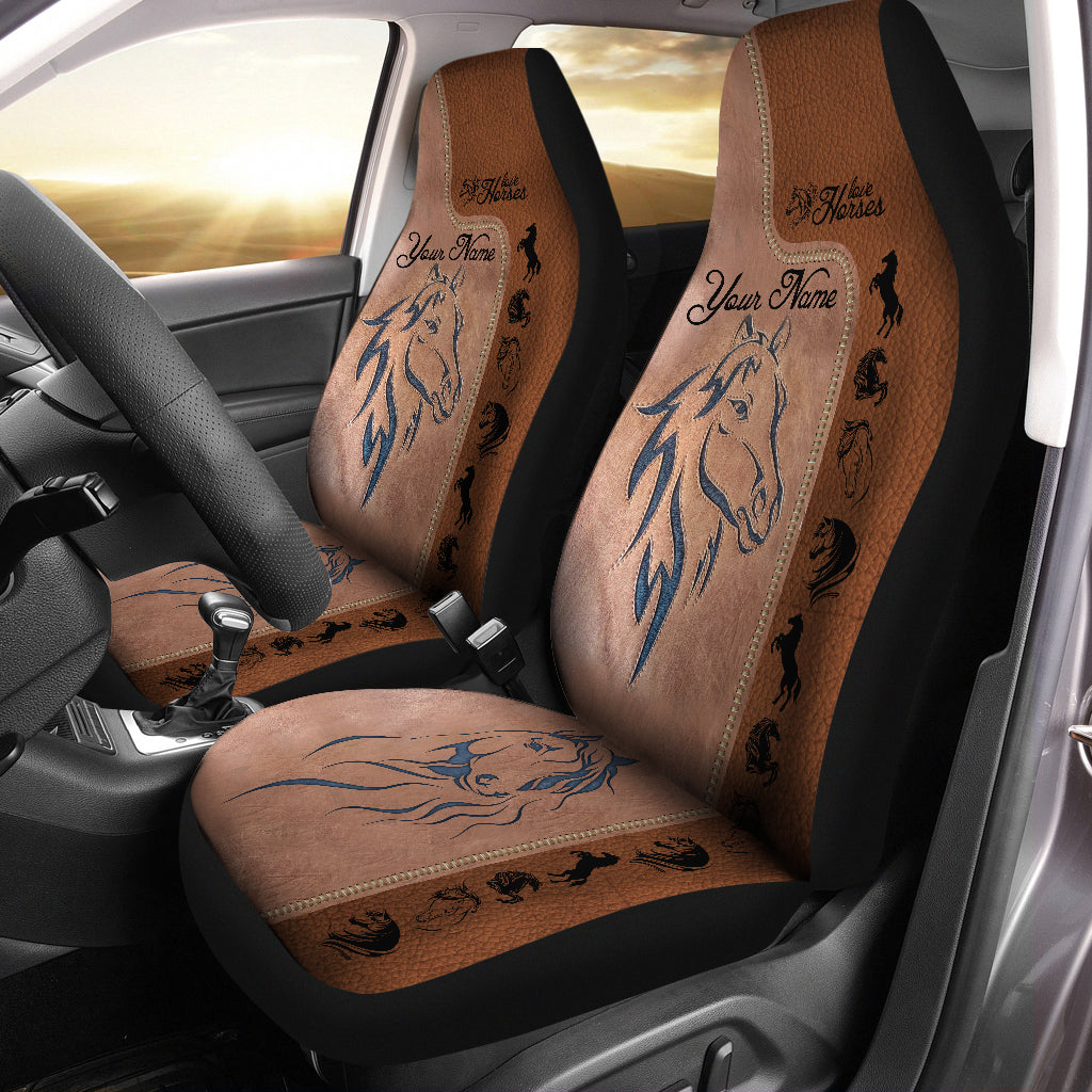Love Horse Tattoo Custom Name Horse Car Seat Covers, Car Accessories Set Of 2, Fishing Car Seat Cover - Wonder Print Shop