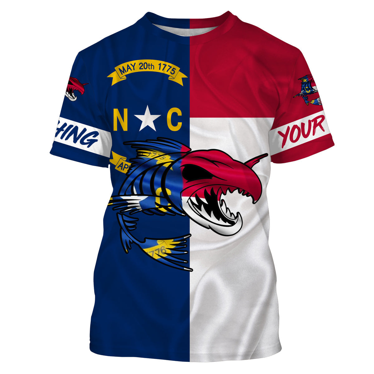 Fish Skeleton Reaper North Carolina Flag Custom Name Sun Fishing Shirts Jerseys - Wonder Print Shop