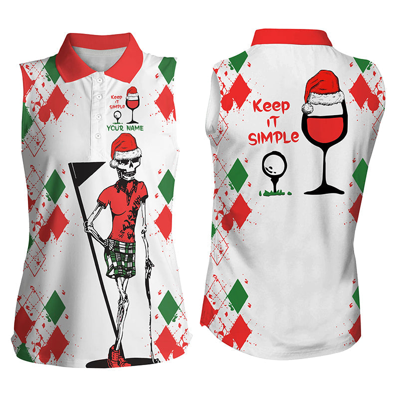 christmas-women-sleeveless-polo-shirts-golf-skull-keep-it-simple-golf-wine-custom-christmas-golf-gifts-fishing-sleeveless-polo-shirt