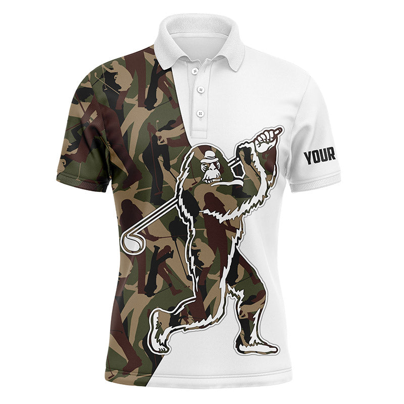 Funny Bigfoot Golf Polo Shirt Golf Camo Pattern Custom Name Sasquatch Playing Golf Apparel - Wonder Print Shop