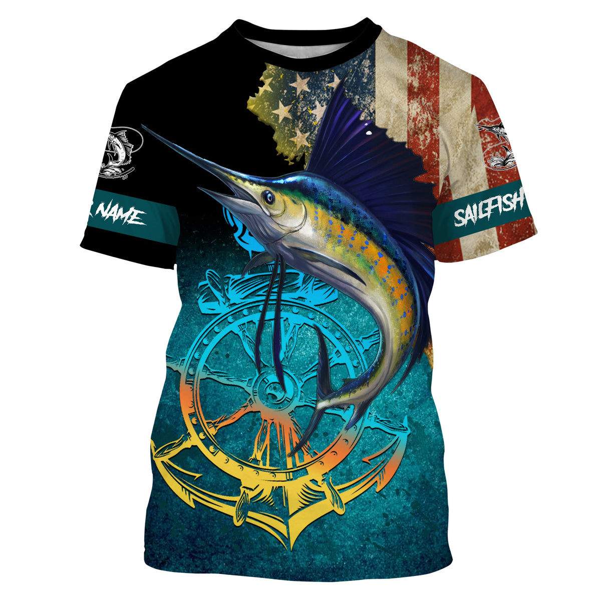 Sailfish Fishing American Flag Patriotic Custom Upf Fishing Shirts Jersey, Custom Fishing Shirts - Wonder Print Shop