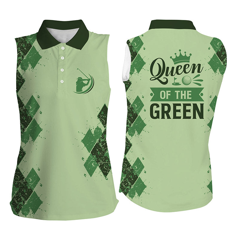 green-womens-sleeveless-polo-shirts-queen-of-the-green-funny-golf-shirt-gift-for-golf-lovers-fishing-sleeveless-polo-shirt