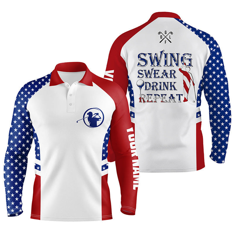 mens-golf-polo-shirt-swing-swear-drink-repeat-custom-name-american-flag-patriotic-white-golf-shirt-fishing-polo-long-sleeve