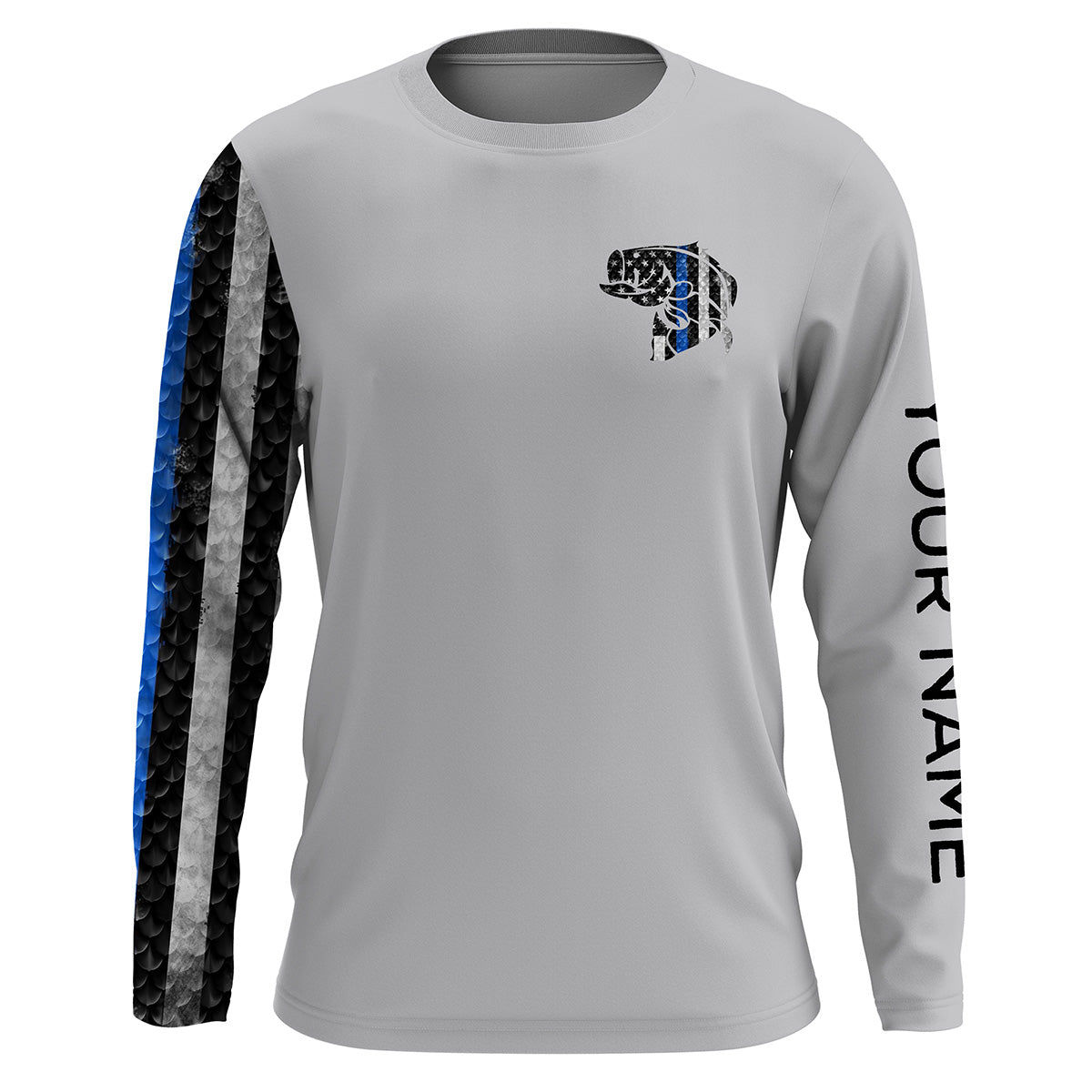 Bass Fishing Thin Blue Line American Flag Customized Name UV Protection Shirts, Fishing Clothing, Fishing Long Sleeve Shirts - Wonder Print Shop