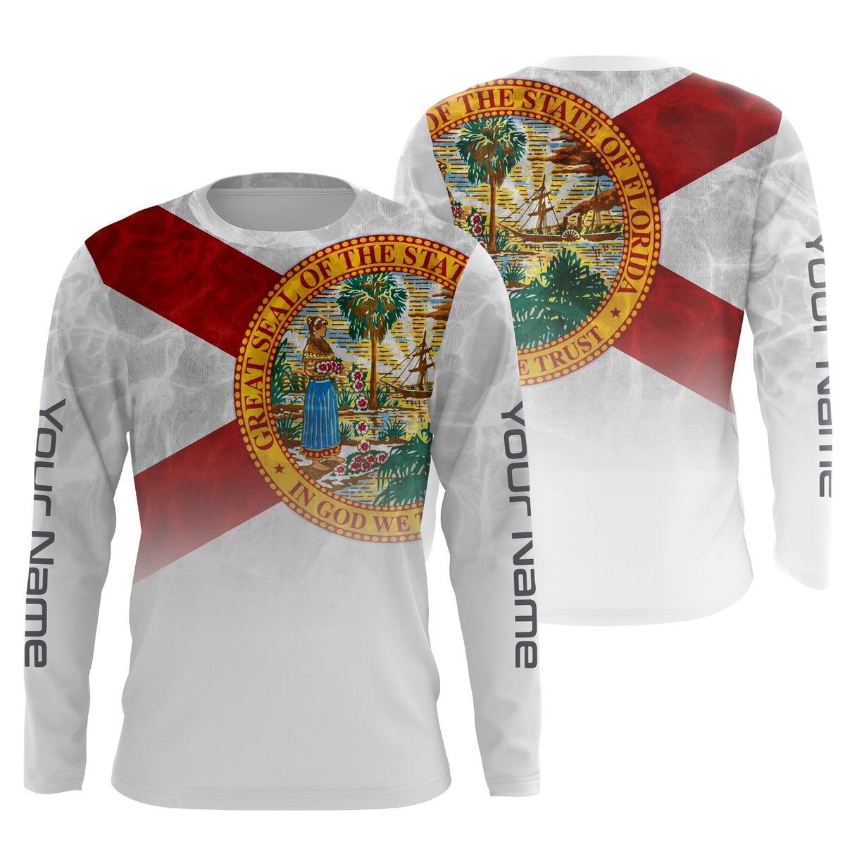 Florida State Flag Performance Shirts, Custom Name Florida Fishing UV Protection Long Sleeve, Fishing Gifts, Fishing Long Sleeve Shirts - Wonder Print Shop