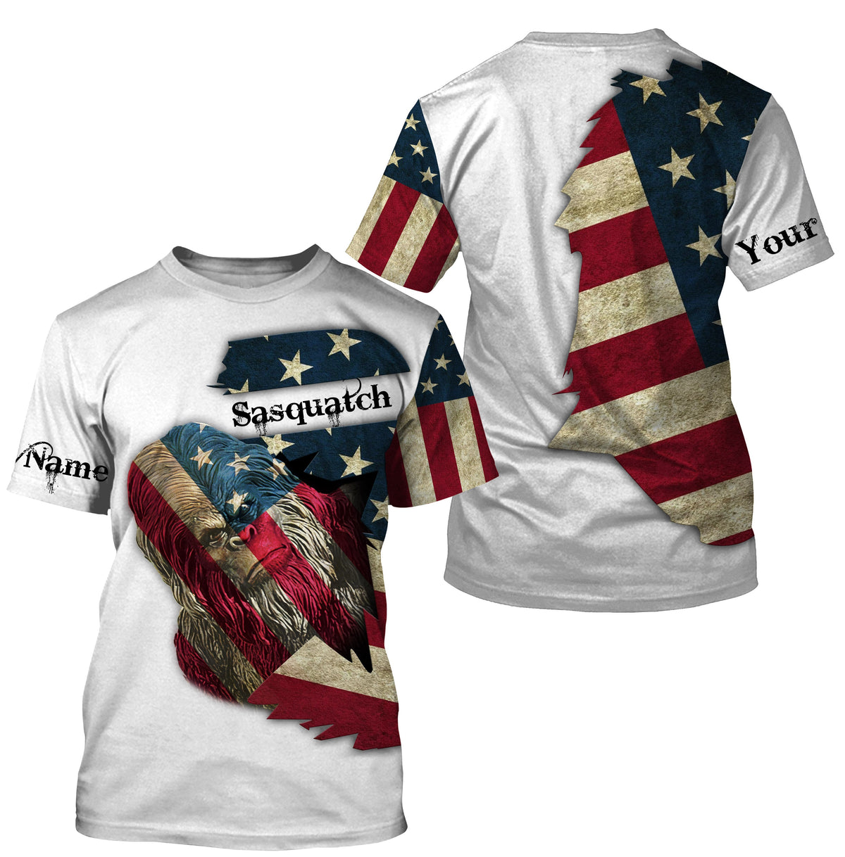 Sasquatch Vintage American Flag Patriotic Personalized Camping Shirt Bigfoot All Over Printed Shirts - Wonder Print Shop