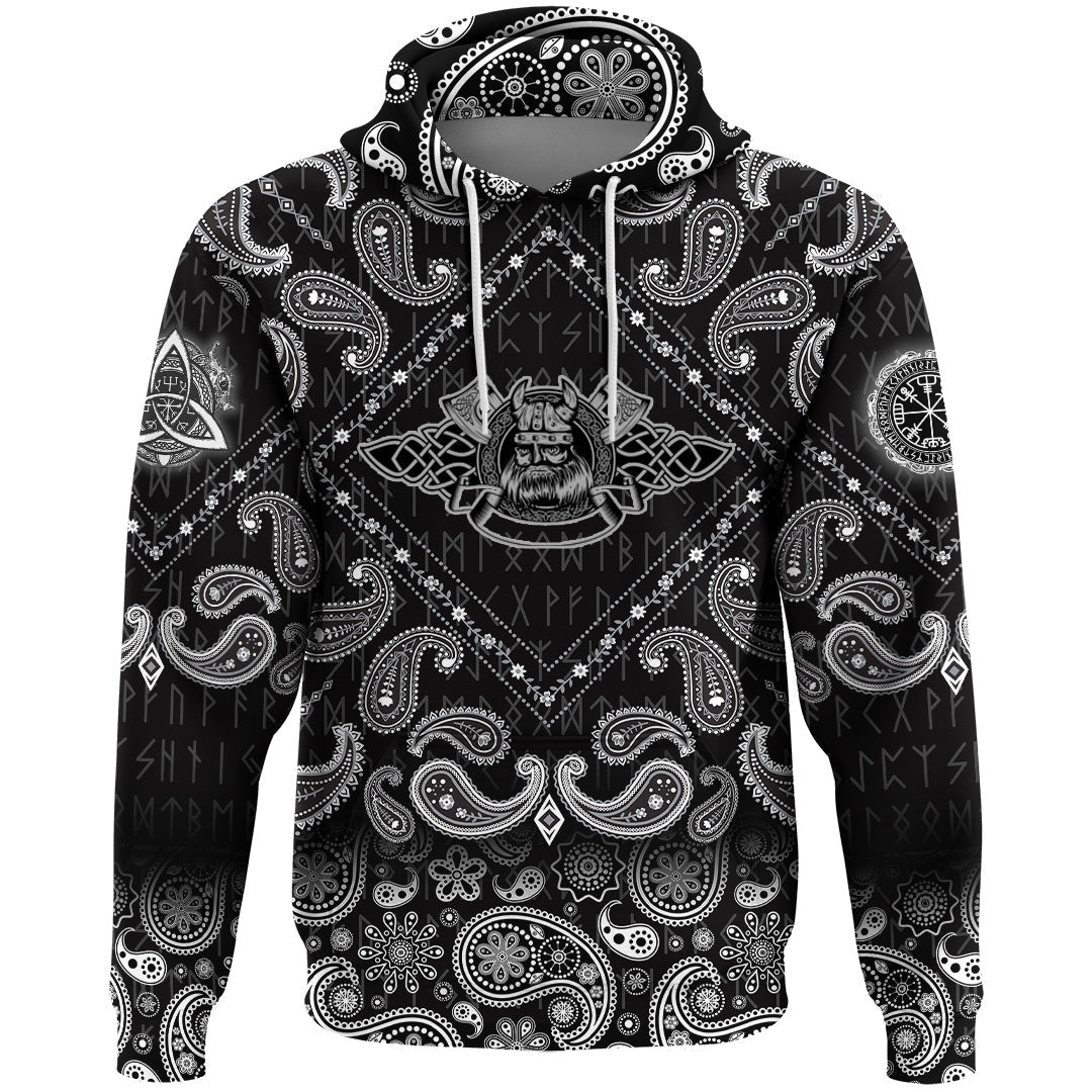 Viking Hoodie In Helmet With Horns with Bandana Paisley Style RLT12 - Wonder Print Shop