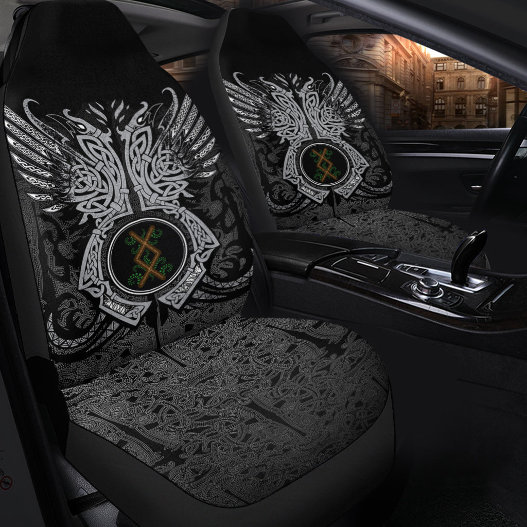 Viking Car Seat Covers Inguz Rune, Raven Tattoo RLT12 - Wonder Print Shop
