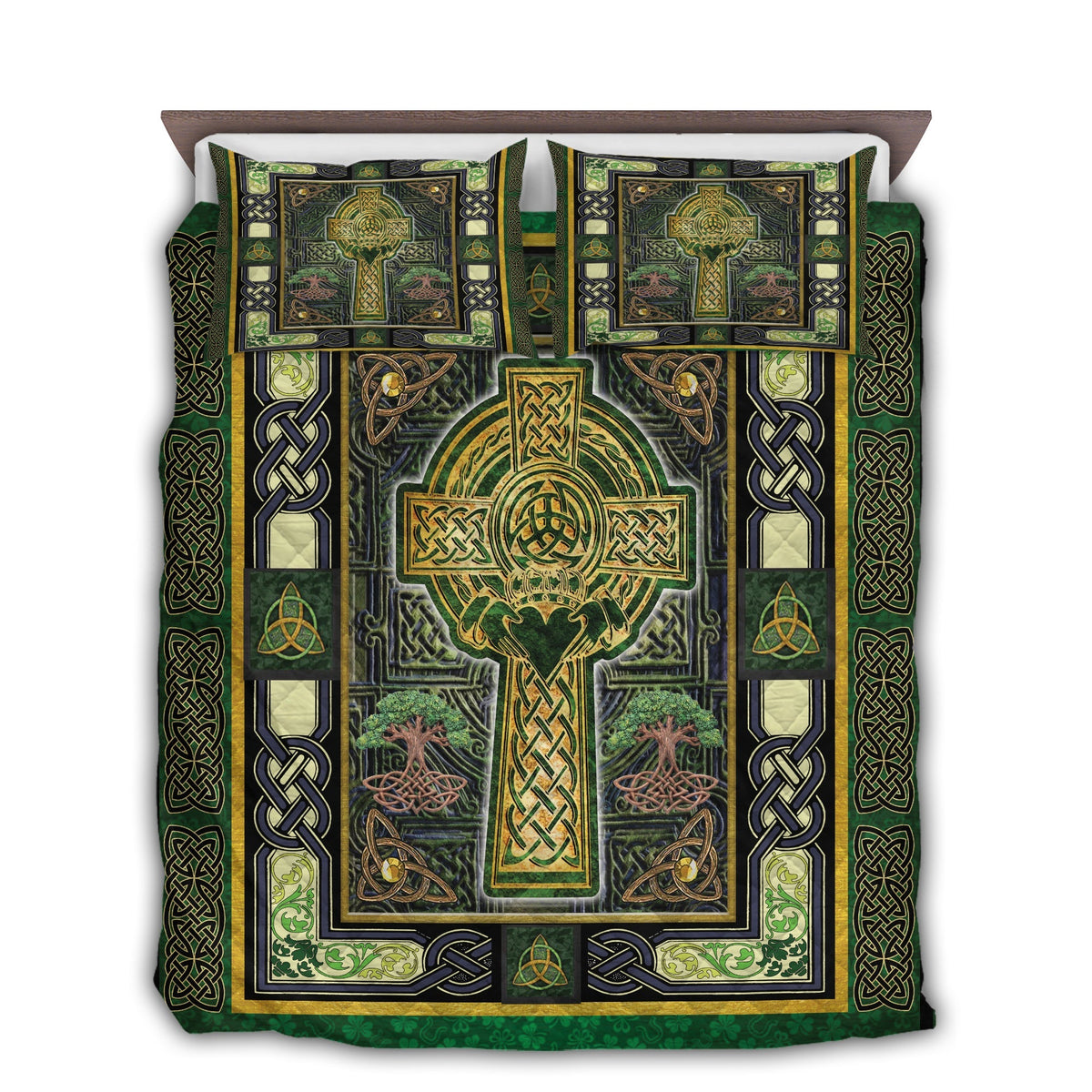 Irish Celtic Cross Love Tree Quilt Bed Set - Wonder Print Shop