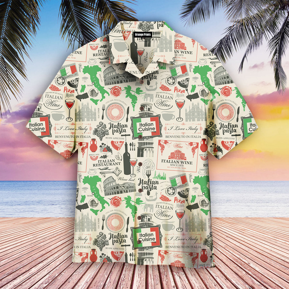 Italian Flag In Retro Style Hawaiian Shirt - Wonder Print Shop