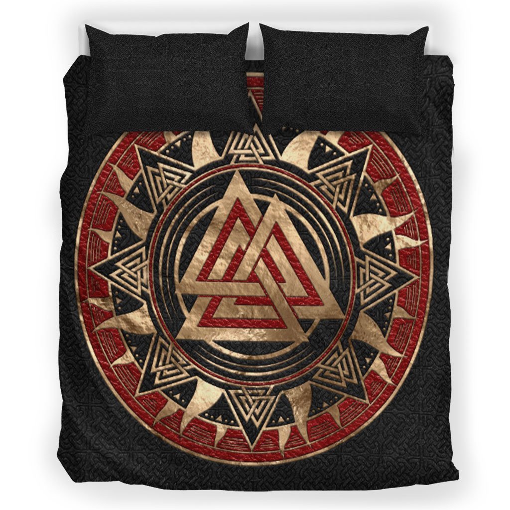 Viking Bedding Set, Valknut The Knot Of The Slain Warrior And The Heart Of Vala Duvet Cover RLT12 - Wonder Print Shop