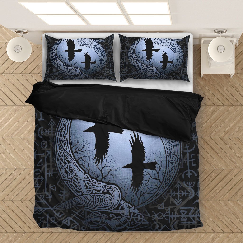 Viking Bedding Set, Ravens in Thunder Night with Viking Pattern Duvet Cover RLT12 - Wonder Print Shop