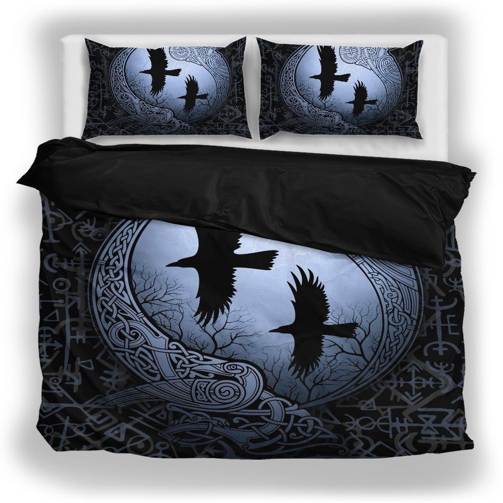 Viking Bedding Set, Ravens in Thunder Night with Viking Pattern Duvet Cover RLT12 - Wonder Print Shop
