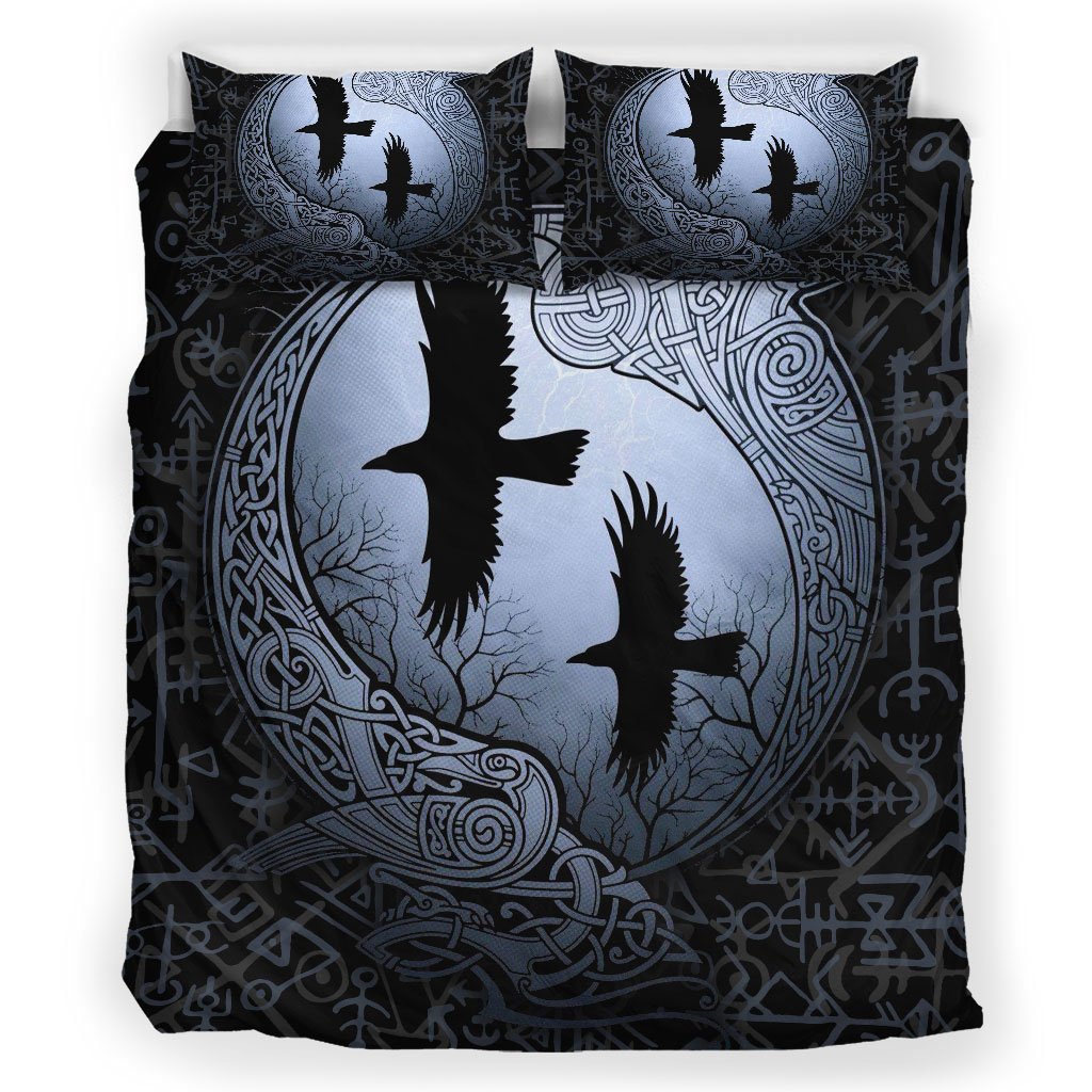 Viking Bedding Set, Ravens in Thunder Night with Viking Pattern Duvet Cover RLT12 - Wonder Print Shop