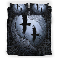 Viking Bedding Set, Ravens in Thunder Night with Viking Pattern Duvet Cover RLT12 - Wonder Print Shop
