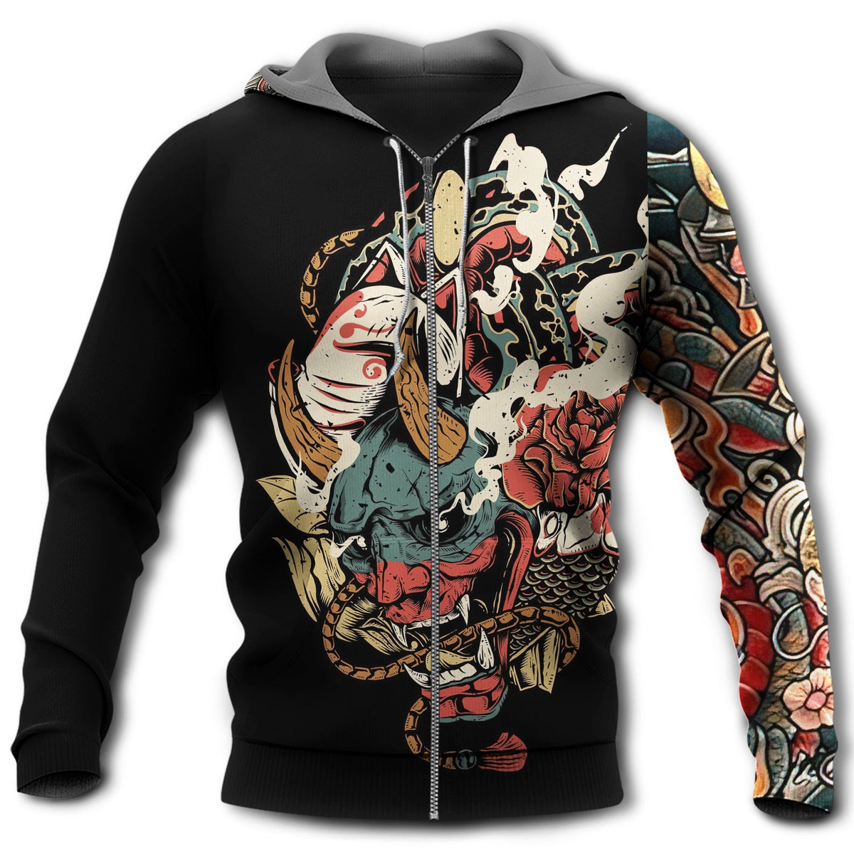 Japan Culture Oni Mask Tattoo Colorful Hoodie - Wonder Print Shop