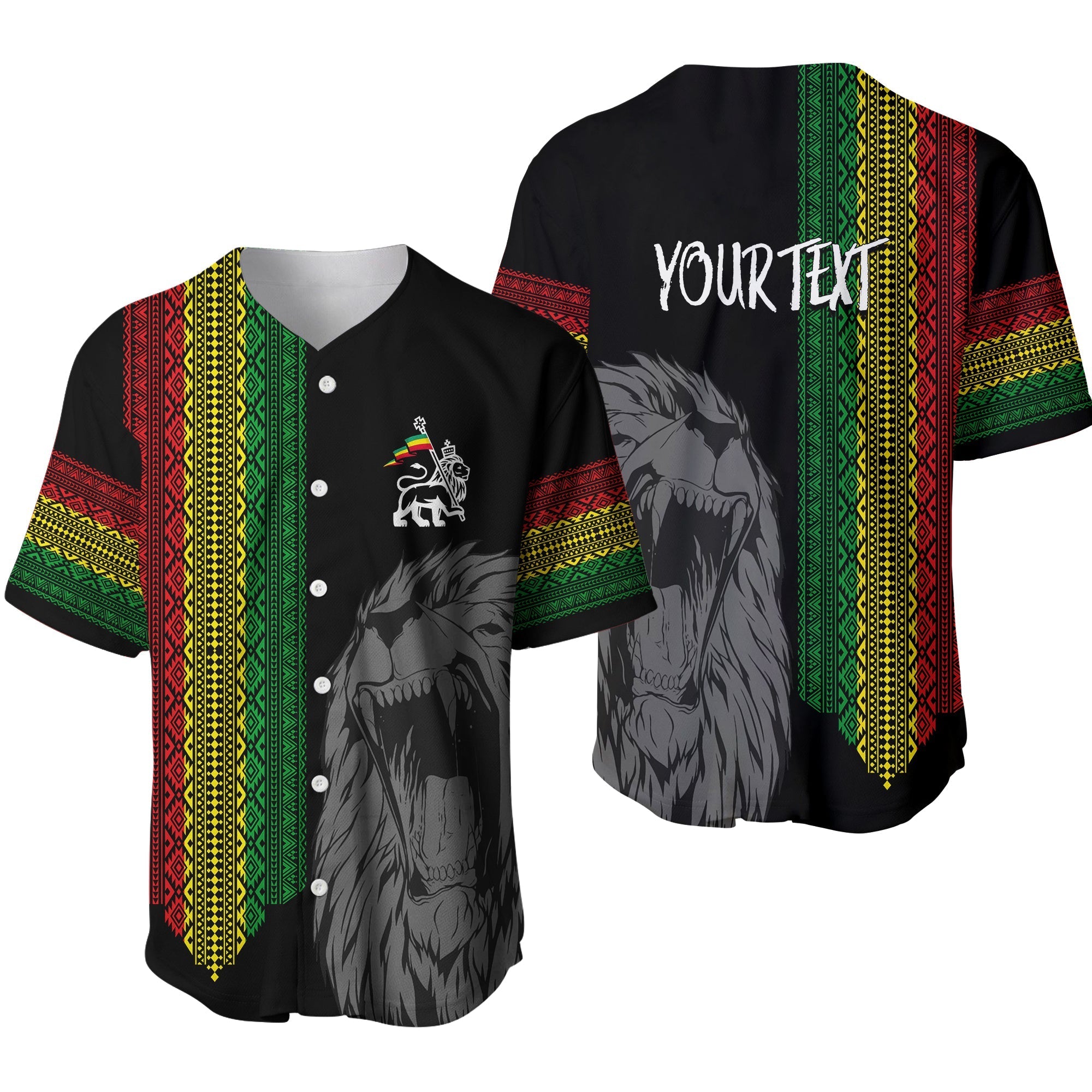 Ethiopia Patriot Day Personalised Baseball Jersey Roaring Lion LT7 - Wonder Print Shop