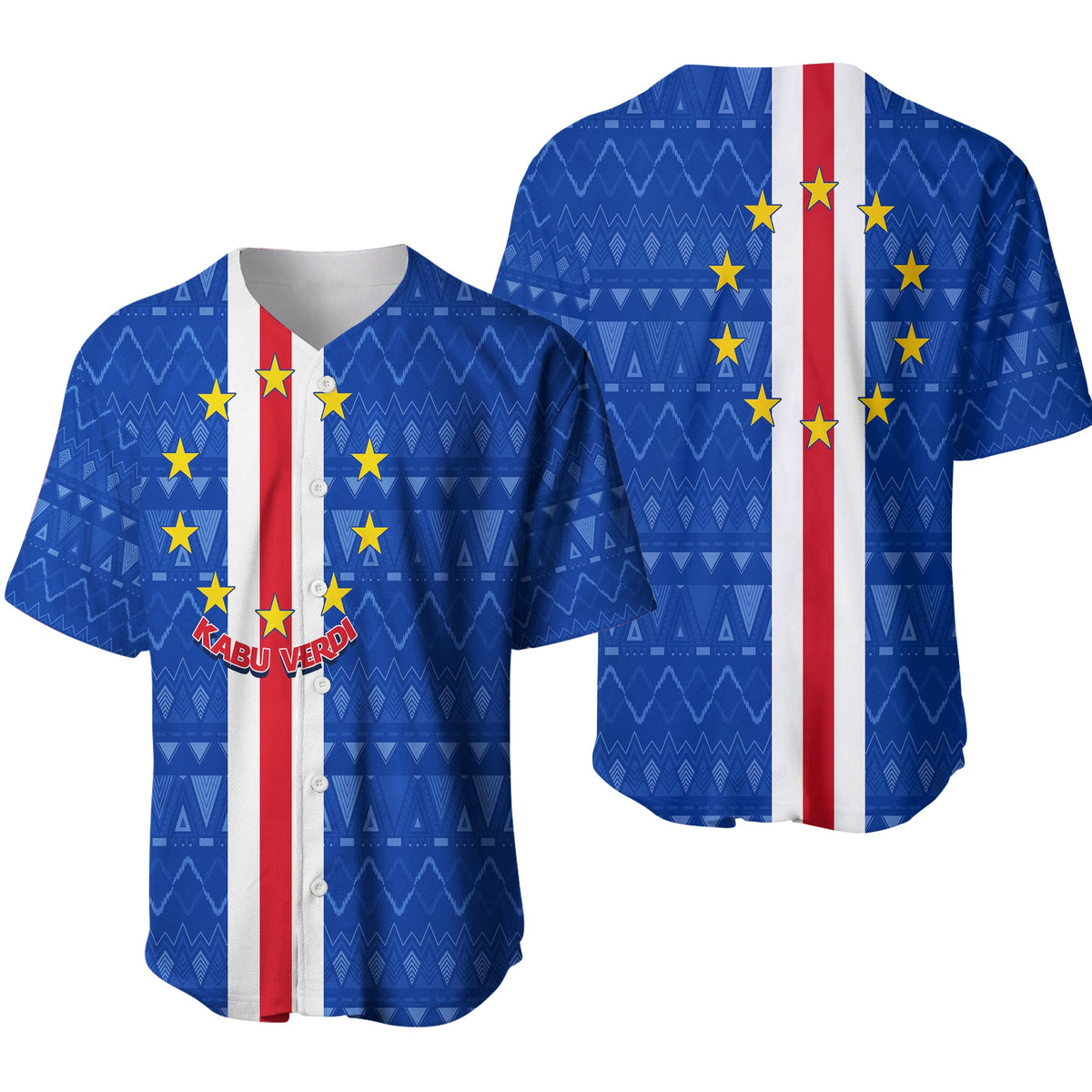 Cape Verde Ankara Pattern Baseball Jersey Kabu Verdi Flag Simple Style LT7 - Wonder Print Shop