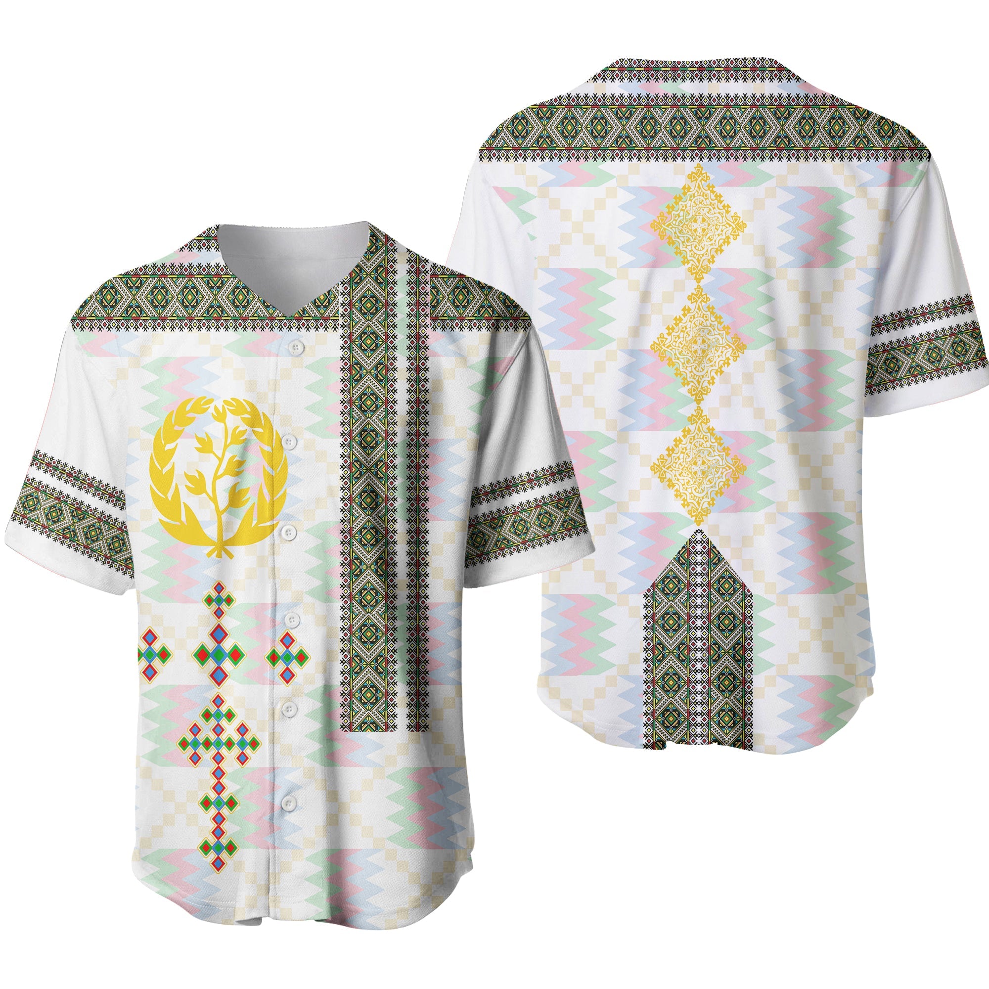 Eritrea Tilet Pattern Baseball Jersey Eritrean Cross - White LT7 - Wonder Print Shop