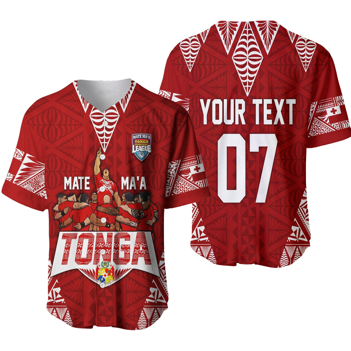 Personalised Tonga Rugby Baseball Jersey Mate Ma'a Tonga Warriors LT7 - Wonder Print Shop