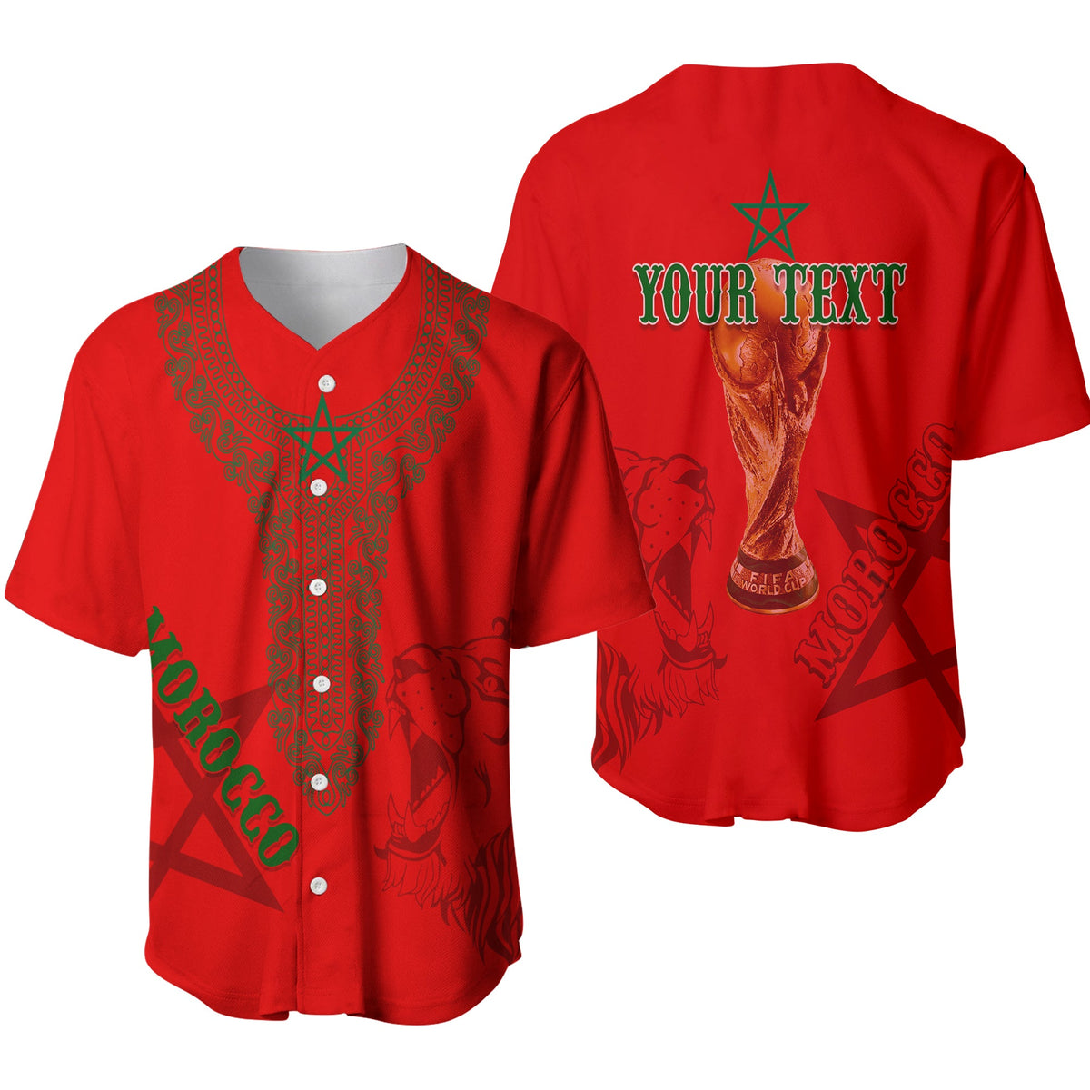 Personalised Morocco Soccer World Cup 2022 Baseball Jersey Kaftan Style LT7 - Wonder Print Shop