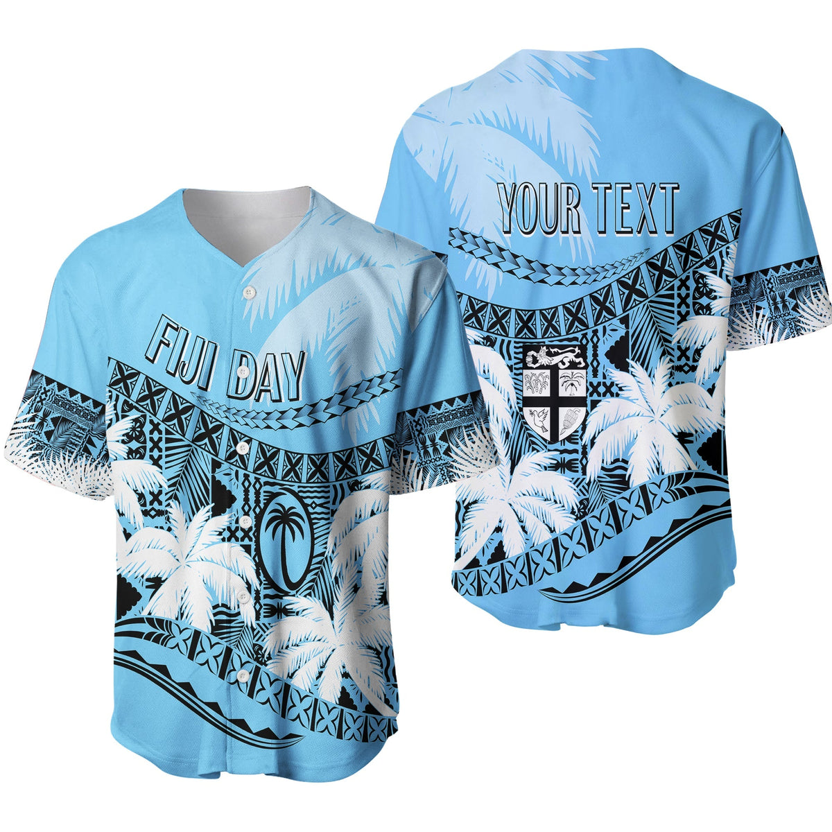 Personalised Fiji Day Baseball Jersey Flying Fijians Masi Kesa Style - Turquoise LT7 - Wonder Print Shop