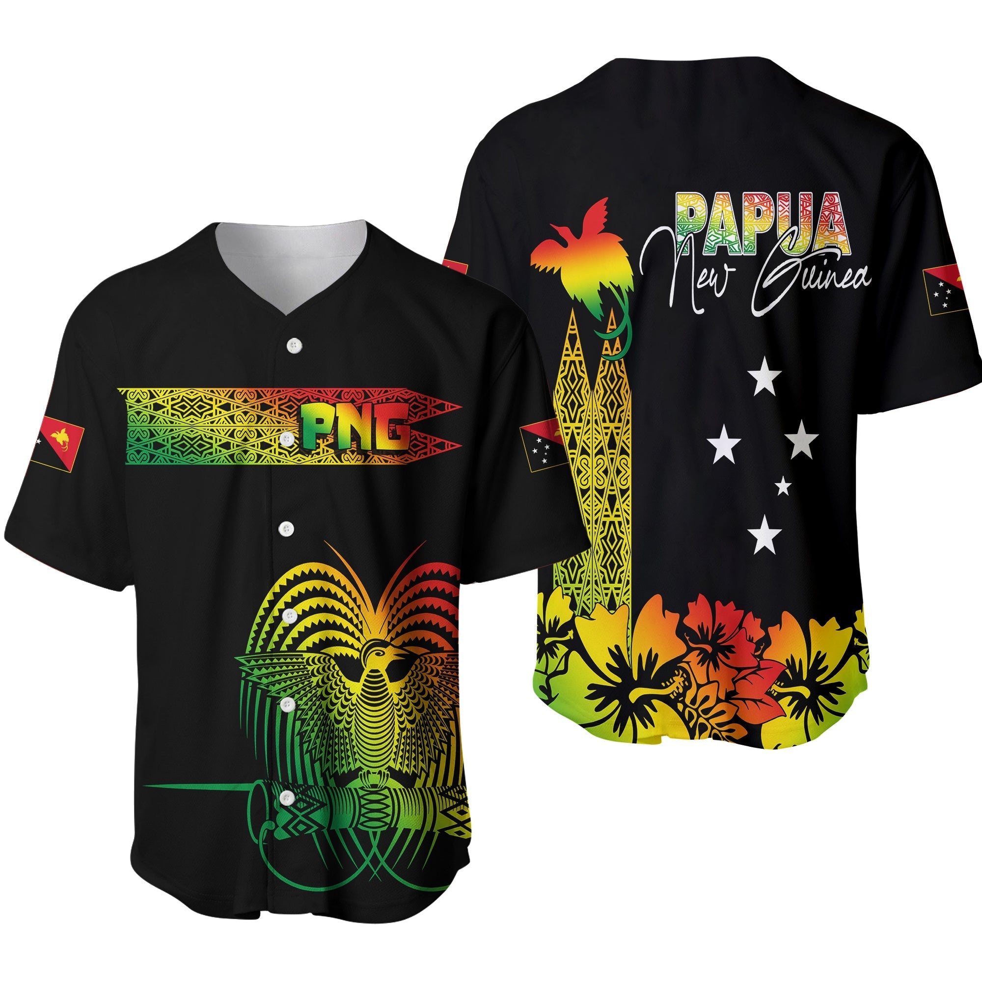 PNG Hibiscus Tribal Pattern Baseball Jersey Motuan Reggae Color LT7 - Wonder Print Shop
