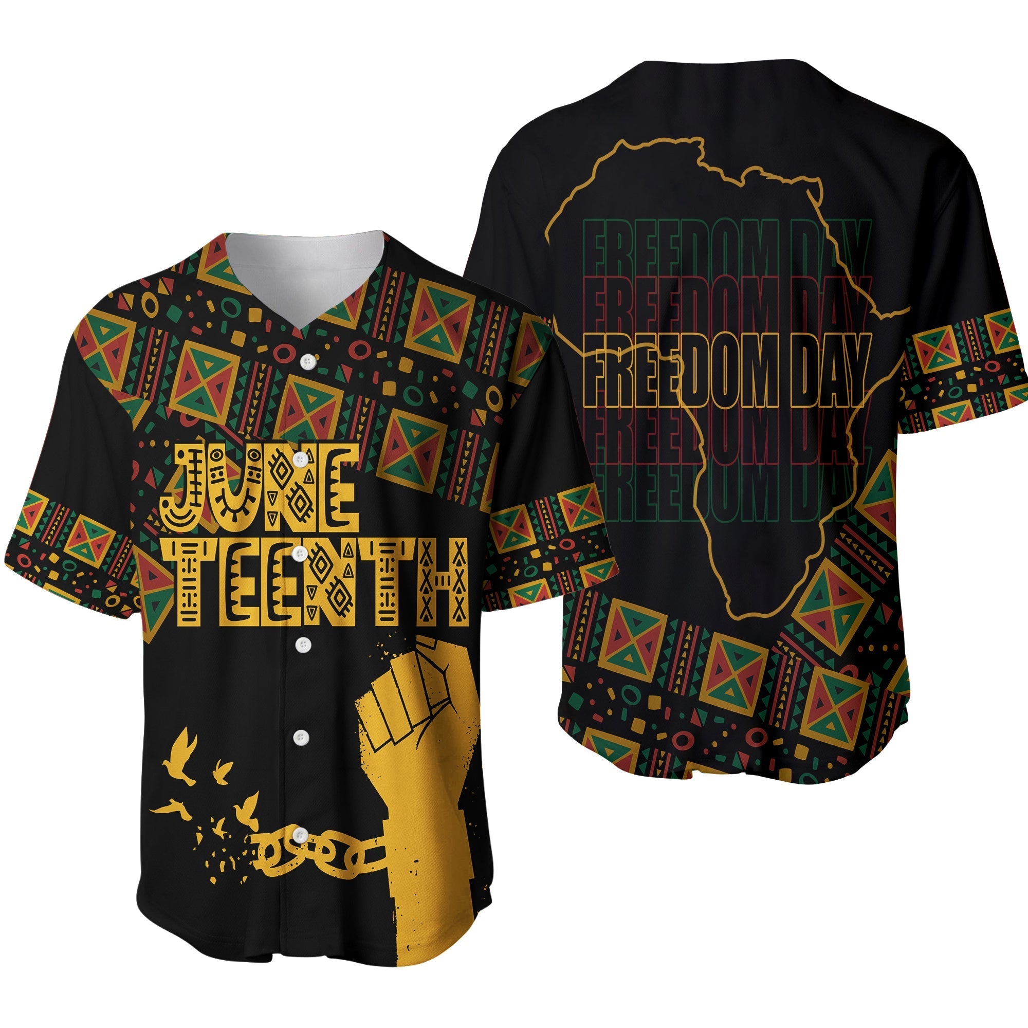 Juneteenth Tribal Pattern Baseball Jersey Freedom Day LT7 - Wonder Print Shop