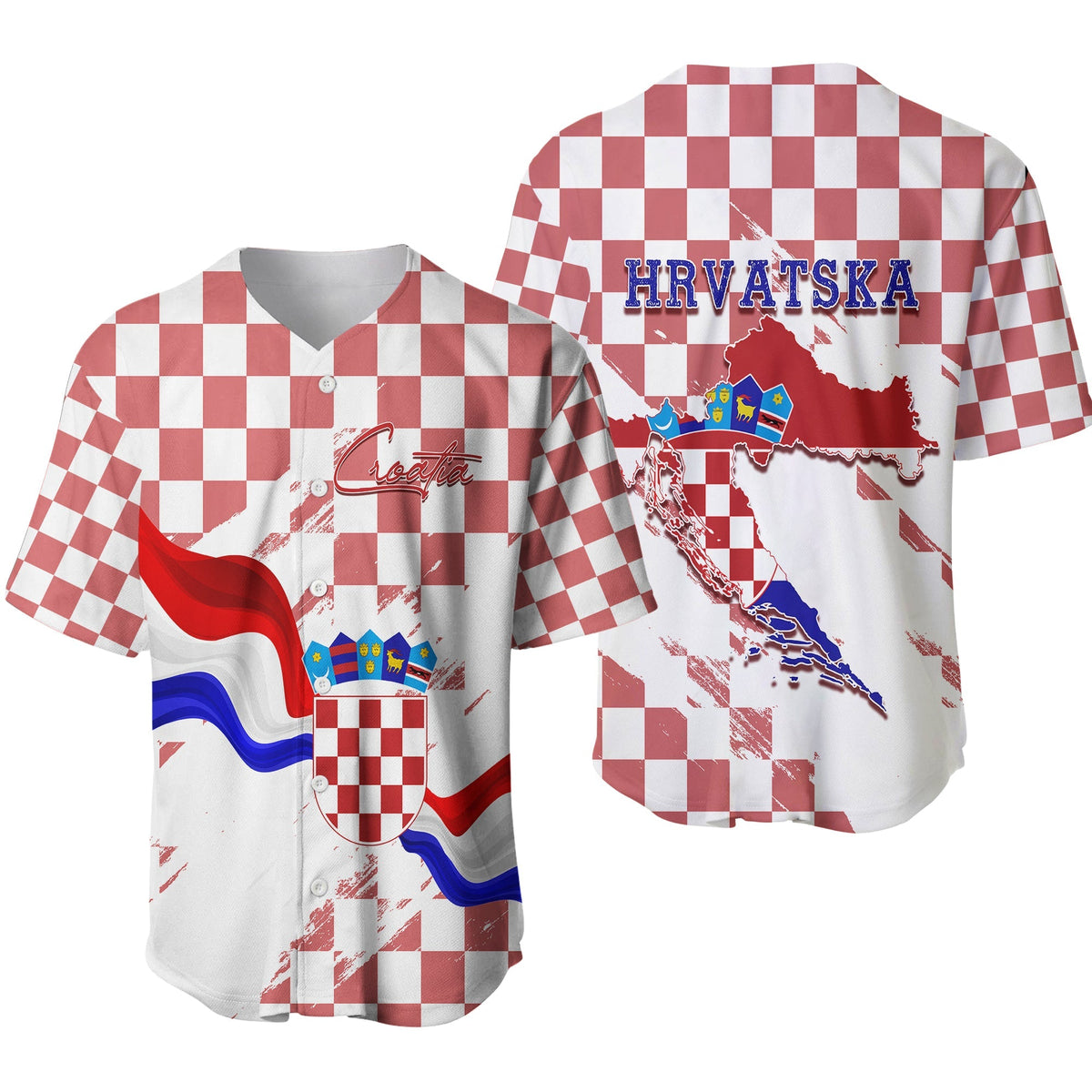 Croatia Baseball Jersey Checkerboard Grunge Style LT7 - Wonder Print Shop