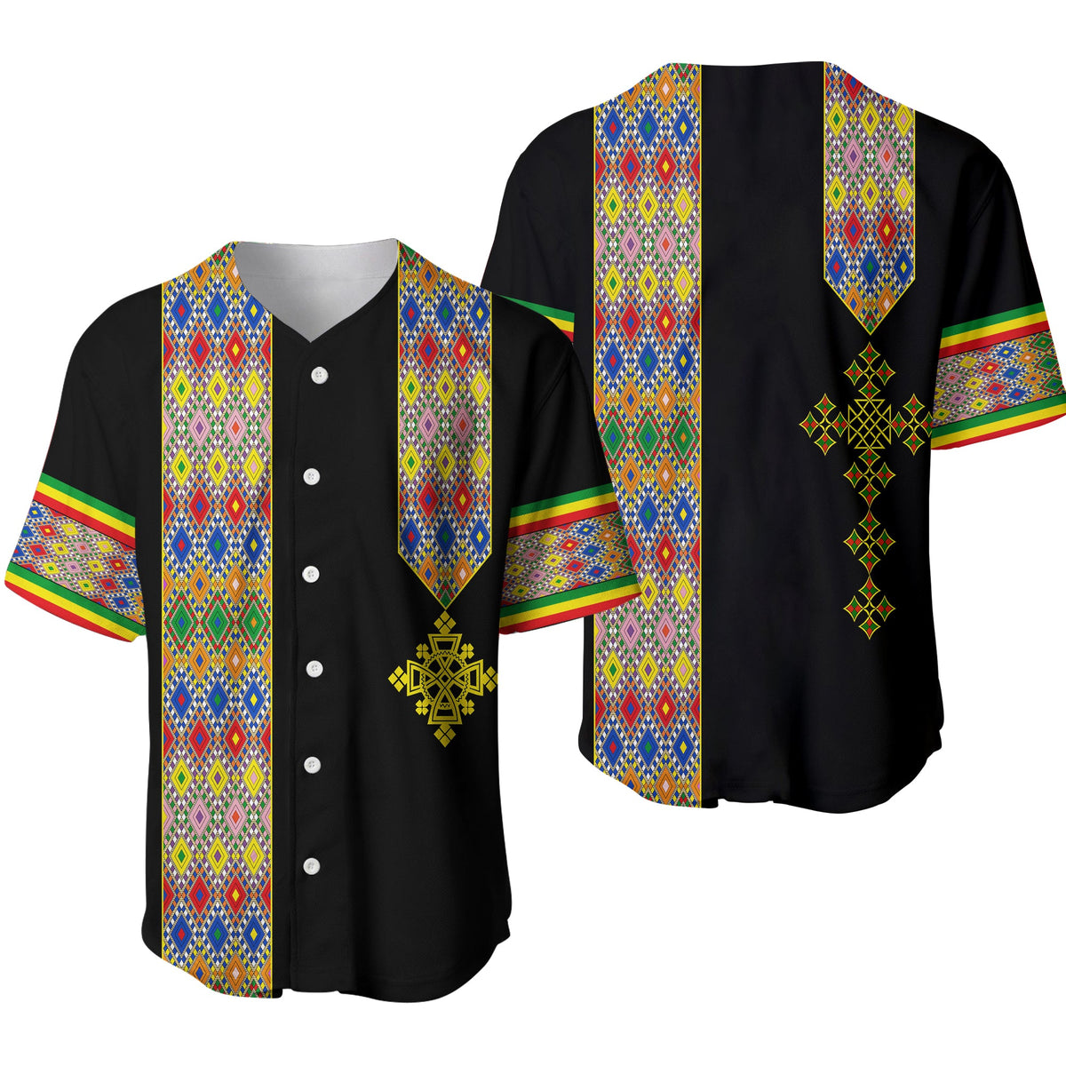 Habesha Tilet Pattern Baseball Jersey Ethiopia Emblem LT7 - Wonder Print Shop