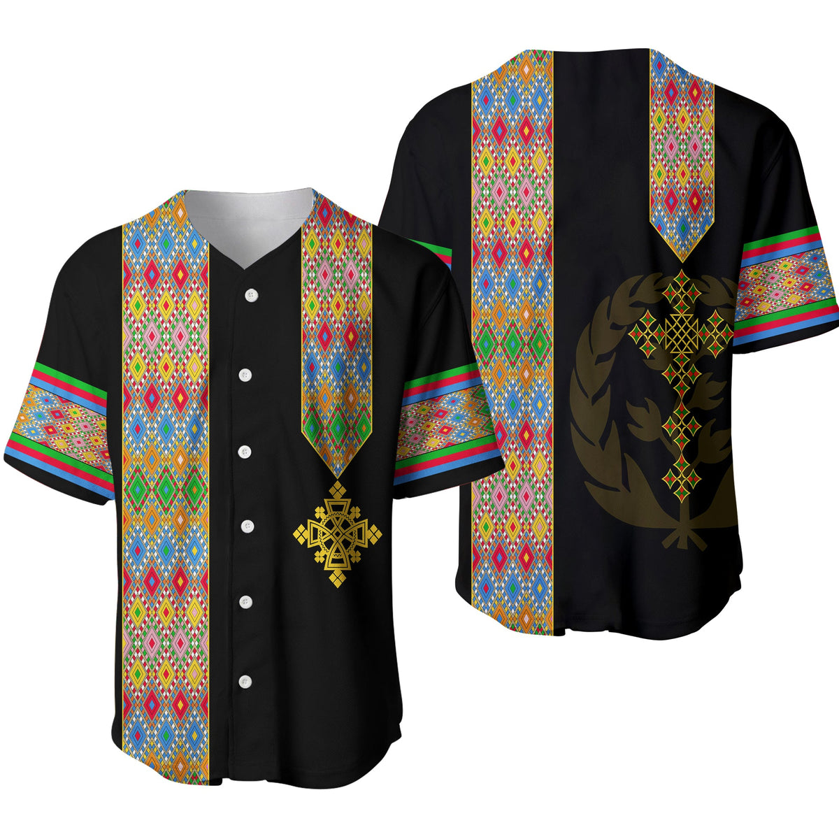 Habesha Tilet Pattern Baseball Jersey Eritrea Emblem LT7 - Wonder Print Shop