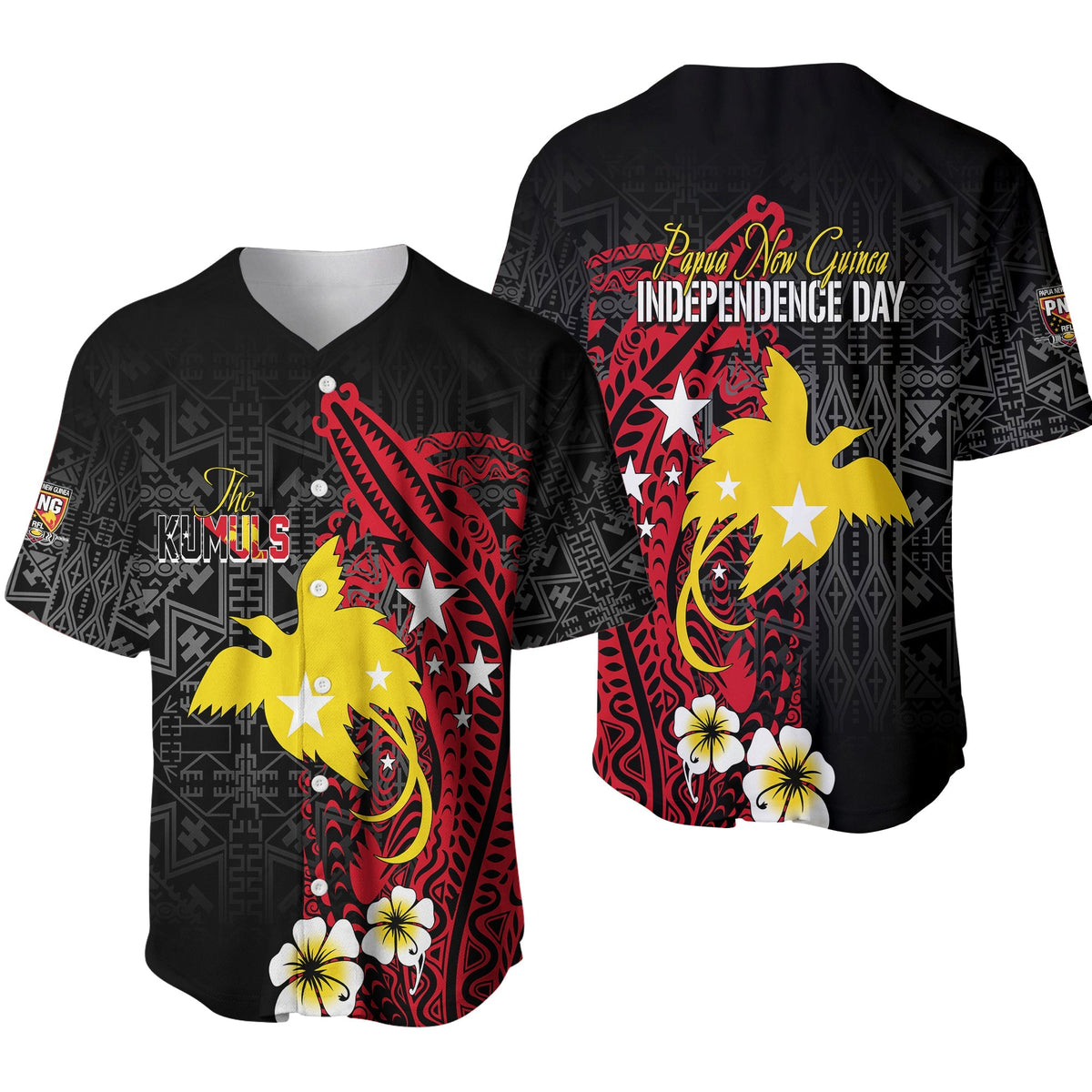 Papua New Guinea Independence Baseball Jersey PNG Kumuls - Tribal Crocodile LT7 - Wonder Print Shop