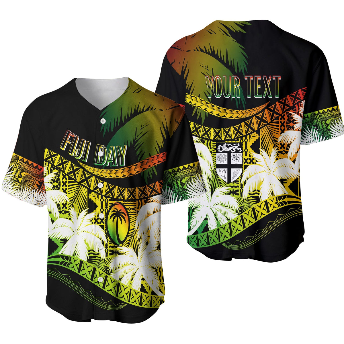 Personalised Fiji Day Baseball Jersey Flying Fijians Masi Kesa Style - Reggae LT7 - Wonder Print Shop