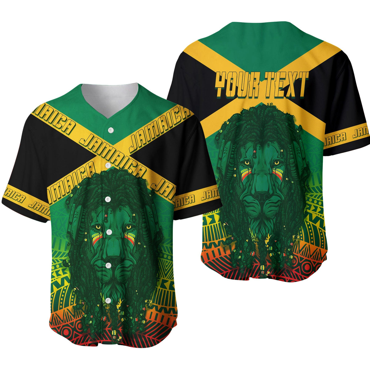 Jamaica Personalised Baseball Jersey Rastafari Lion Mix Kente LT7 - Wonder Print Shop