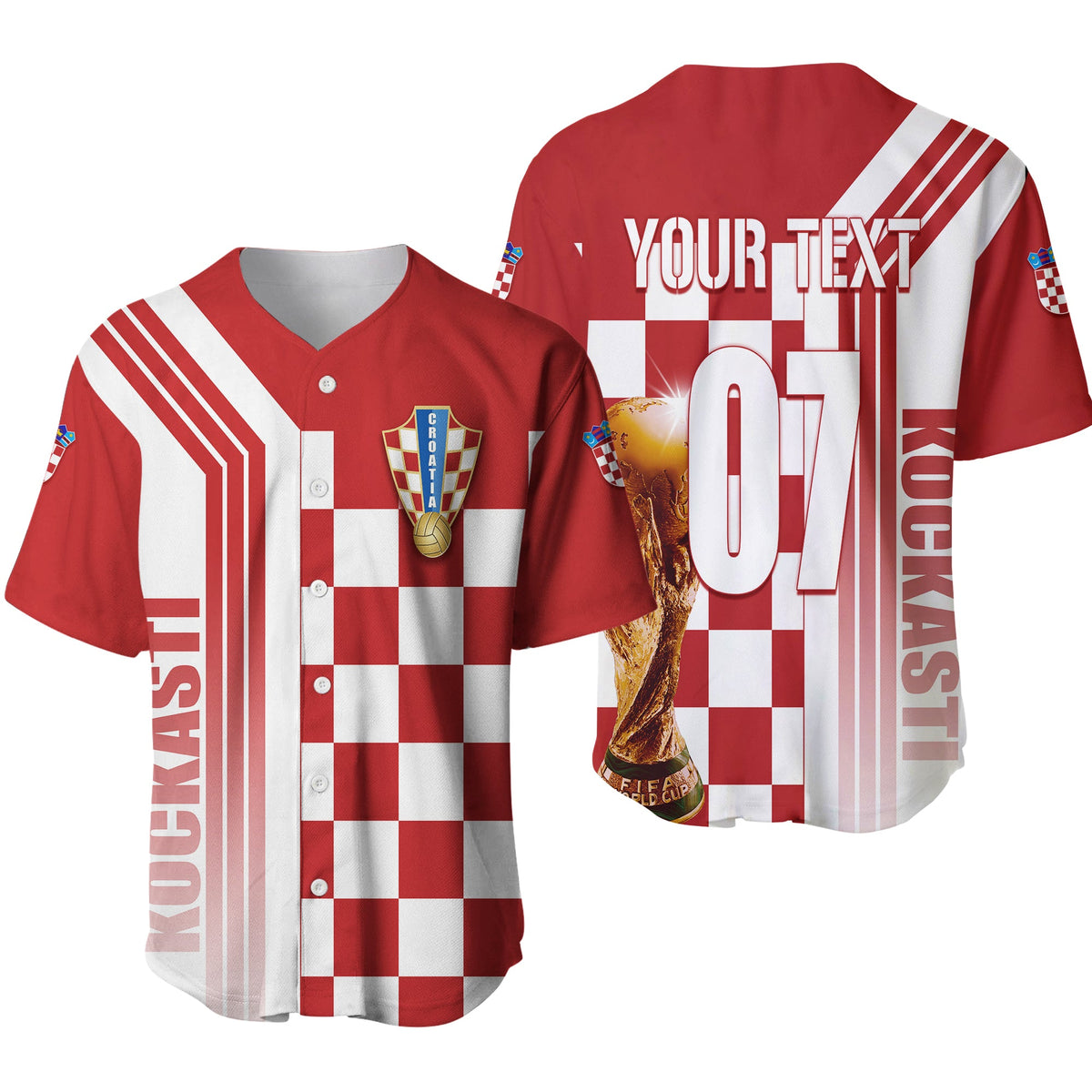 Personalised Croatia World Cup 2022 Baseball Jersey Kockasti - Wonder Print Shop