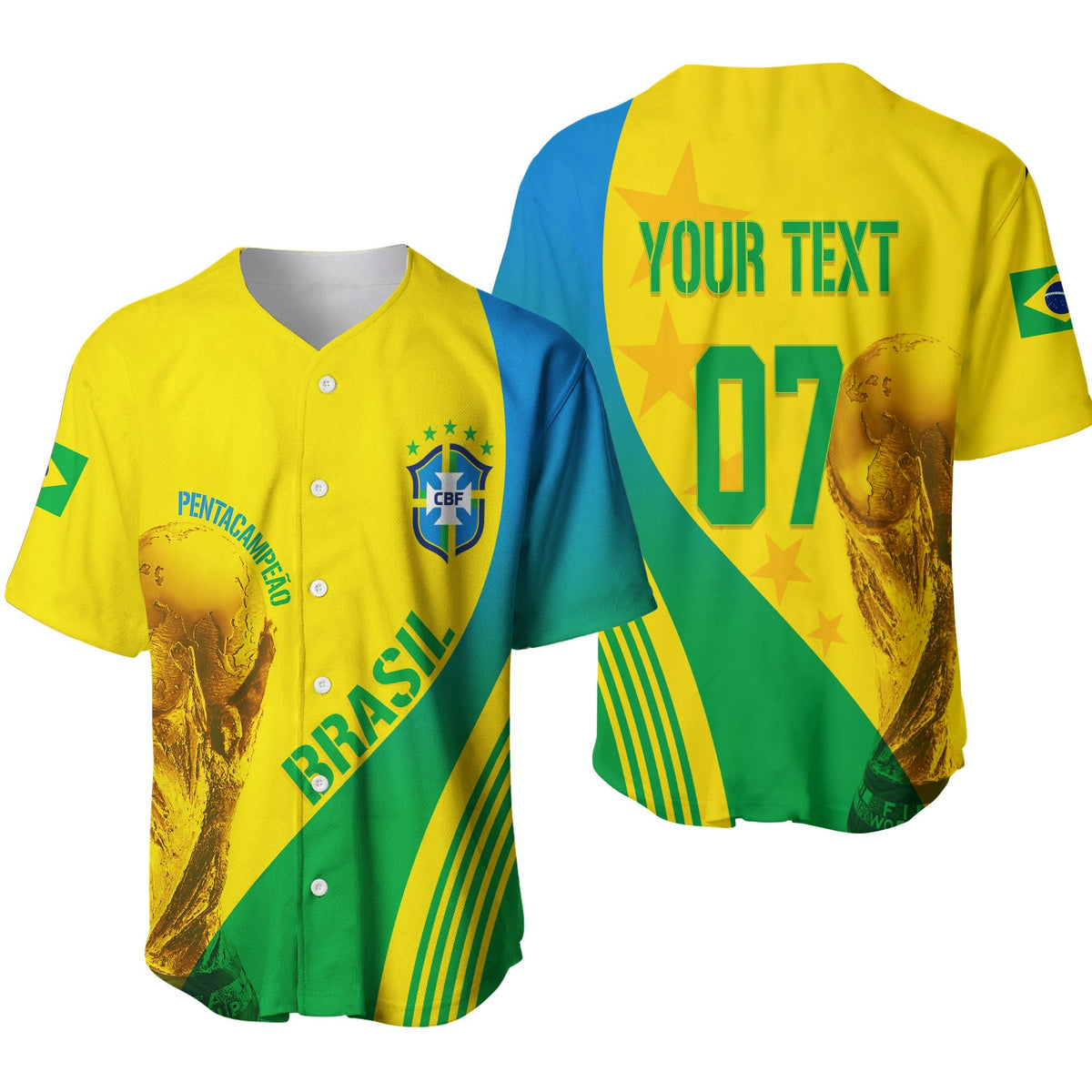 Personalised Brazil Baseball Jersey World Cup 2022 Pentacampe o LT7 - Wonder Print Shop