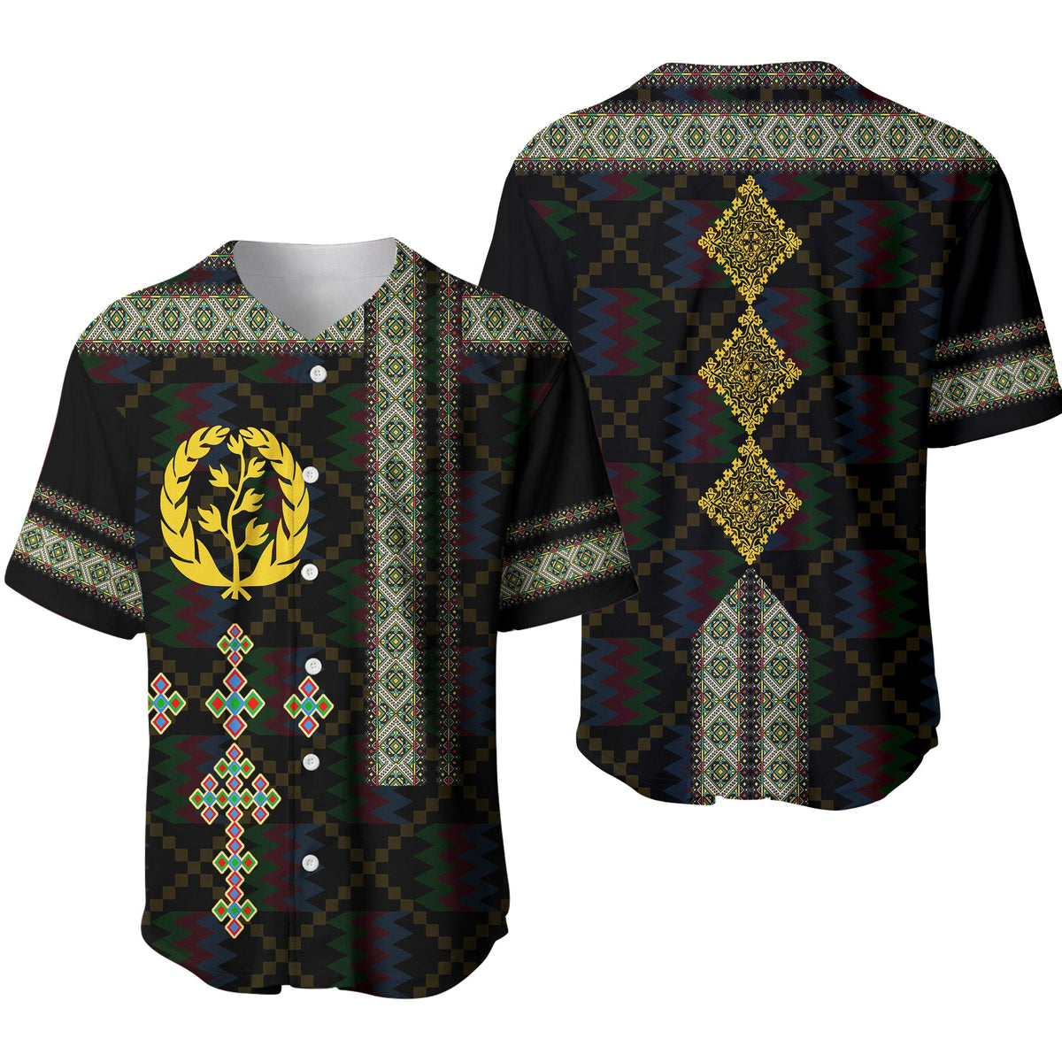 Eritrea Tilet Pattern Baseball Jersey Eritrean Cross - Black LT7 - Wonder Print Shop