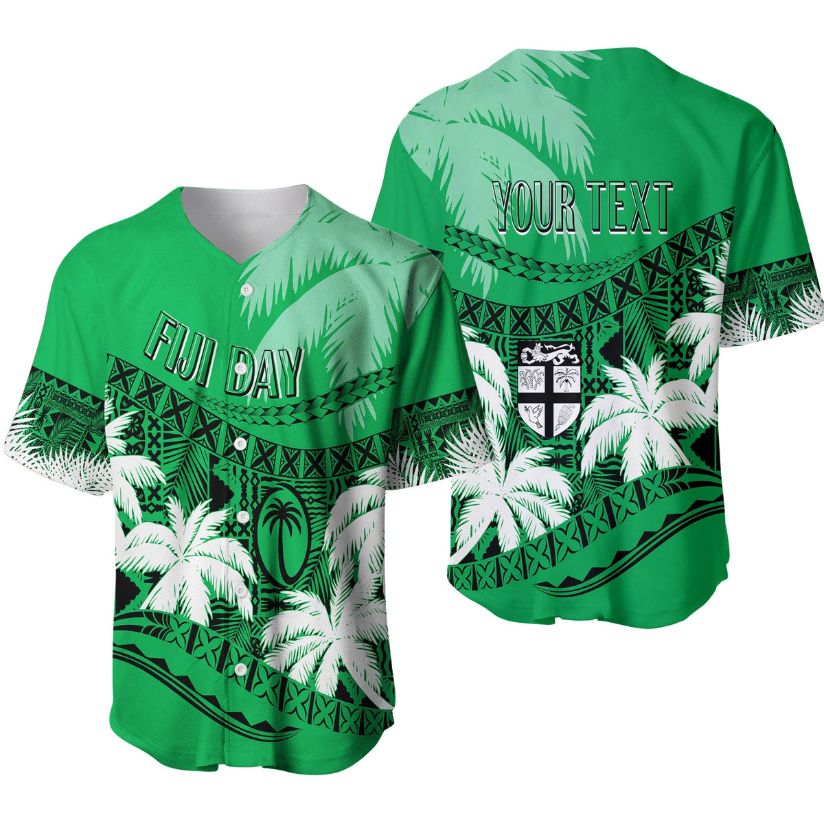 Personalised Fiji Day Baseball Jersey Flying Fijians Masi Kesa Style - Green LT7 - Wonder Print Shop