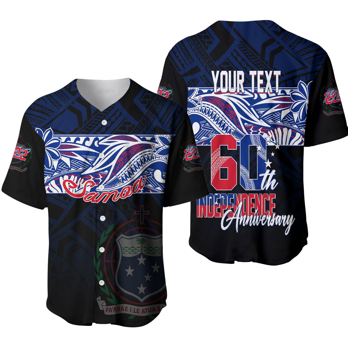 Samoa Personalised Baseball Jersey 60th Independence Anniversary LT7 - Wonder Print Shop