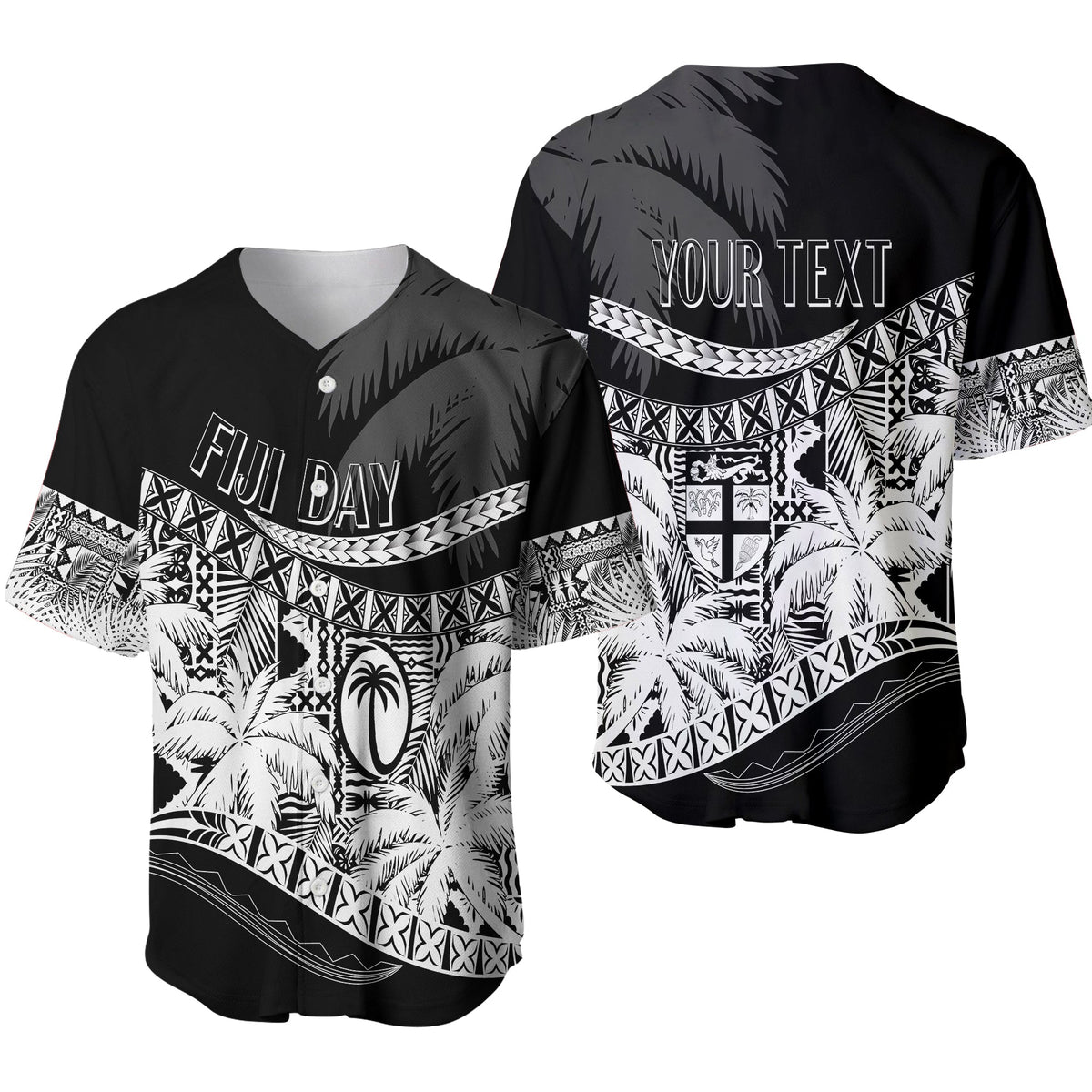 Personalised Fiji Day Baseball Jersey Flying Fijians Masi Kesa Style - Black LT7 - Wonder Print Shop