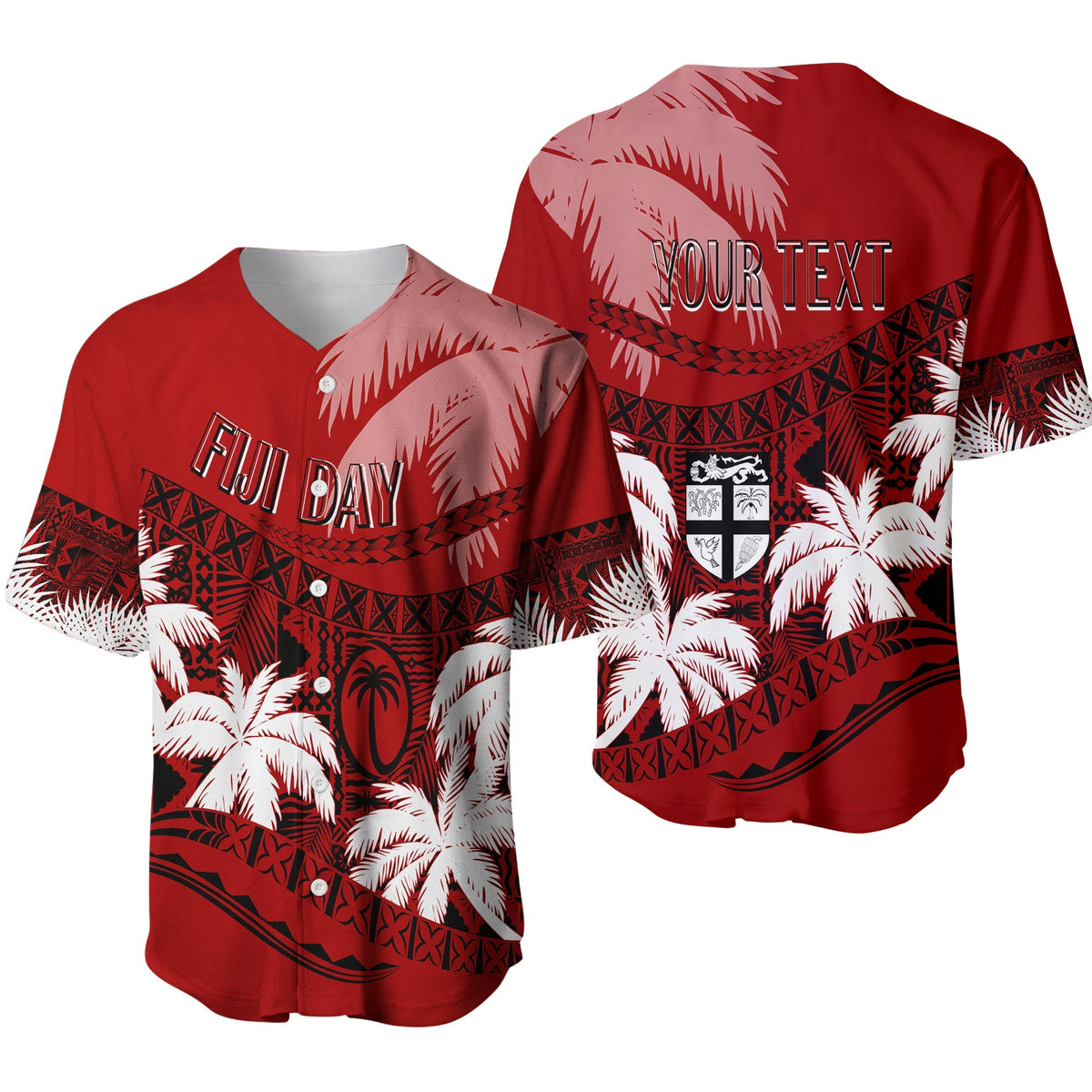 Personalised Fiji Day Baseball Jersey Flying Fijians Masi Kesa Style - Red LT7 - Wonder Print Shop