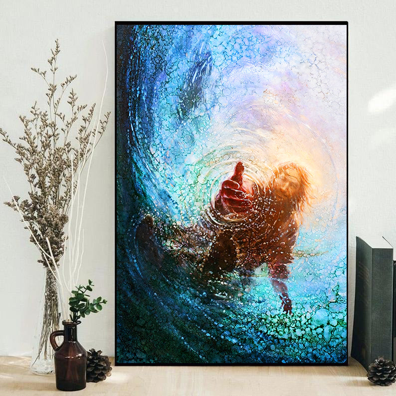 jesus-warm-hand-water-vertical-poster