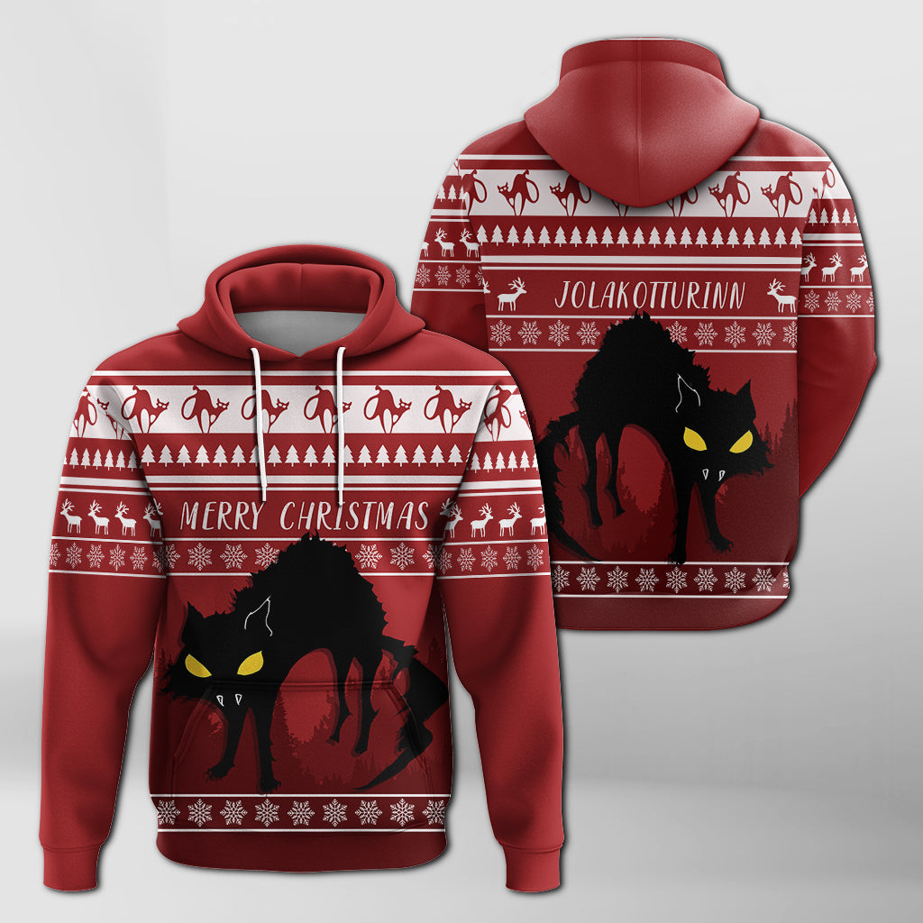 Jolakotturinn Iceland Yule Cat With Christmas Pattern Hoodie - Wonder Print Shop