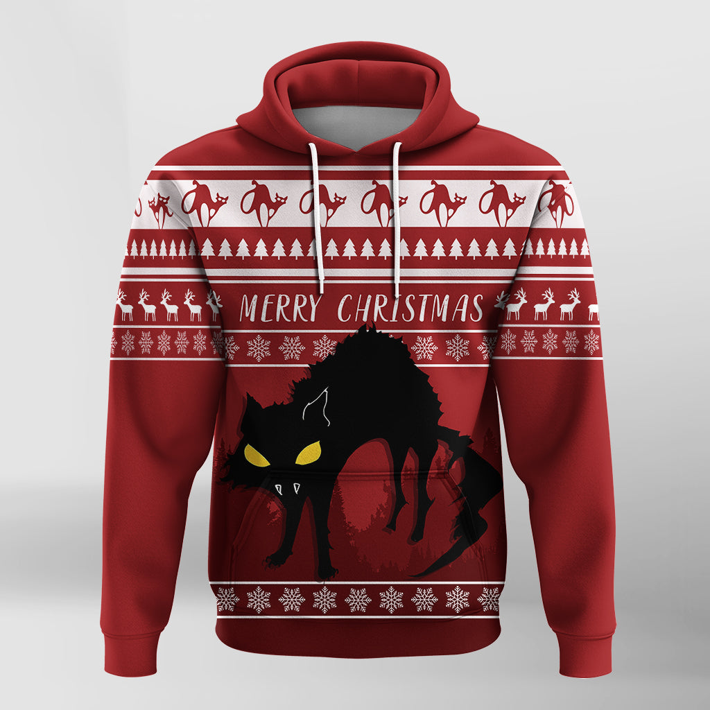 Jolakotturinn Iceland Yule Cat With Christmas Pattern Hoodie - Wonder Print Shop