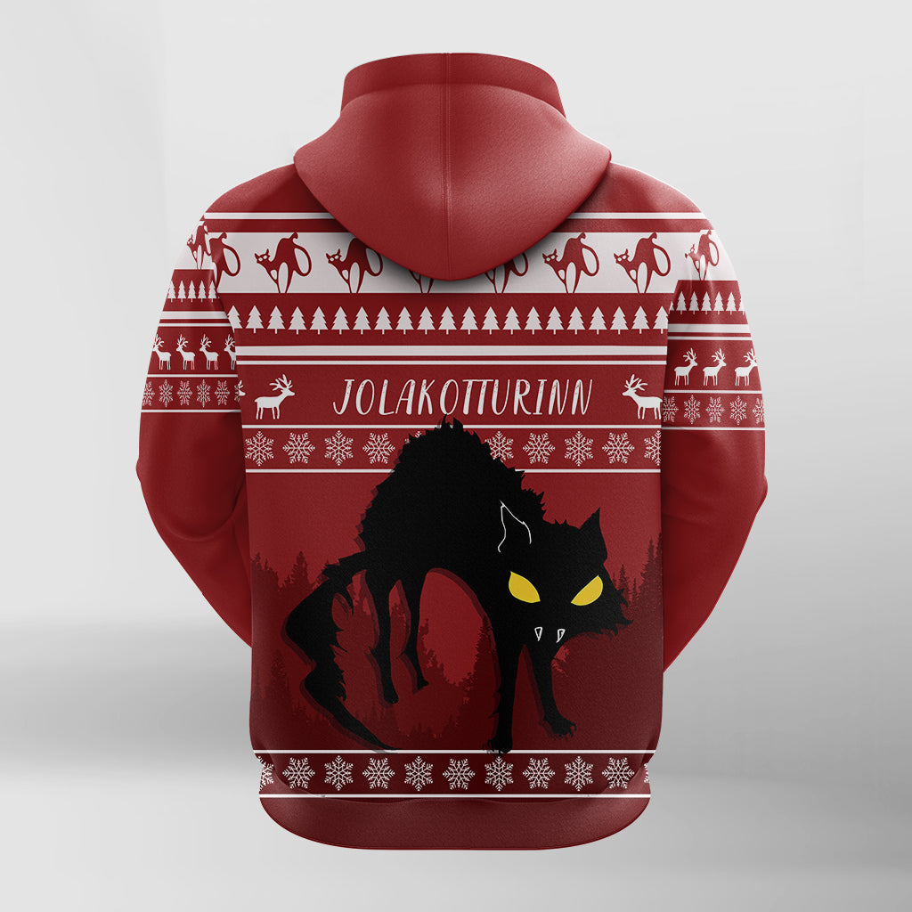 Jolakotturinn Iceland Yule Cat With Christmas Pattern Hoodie - Wonder Print Shop