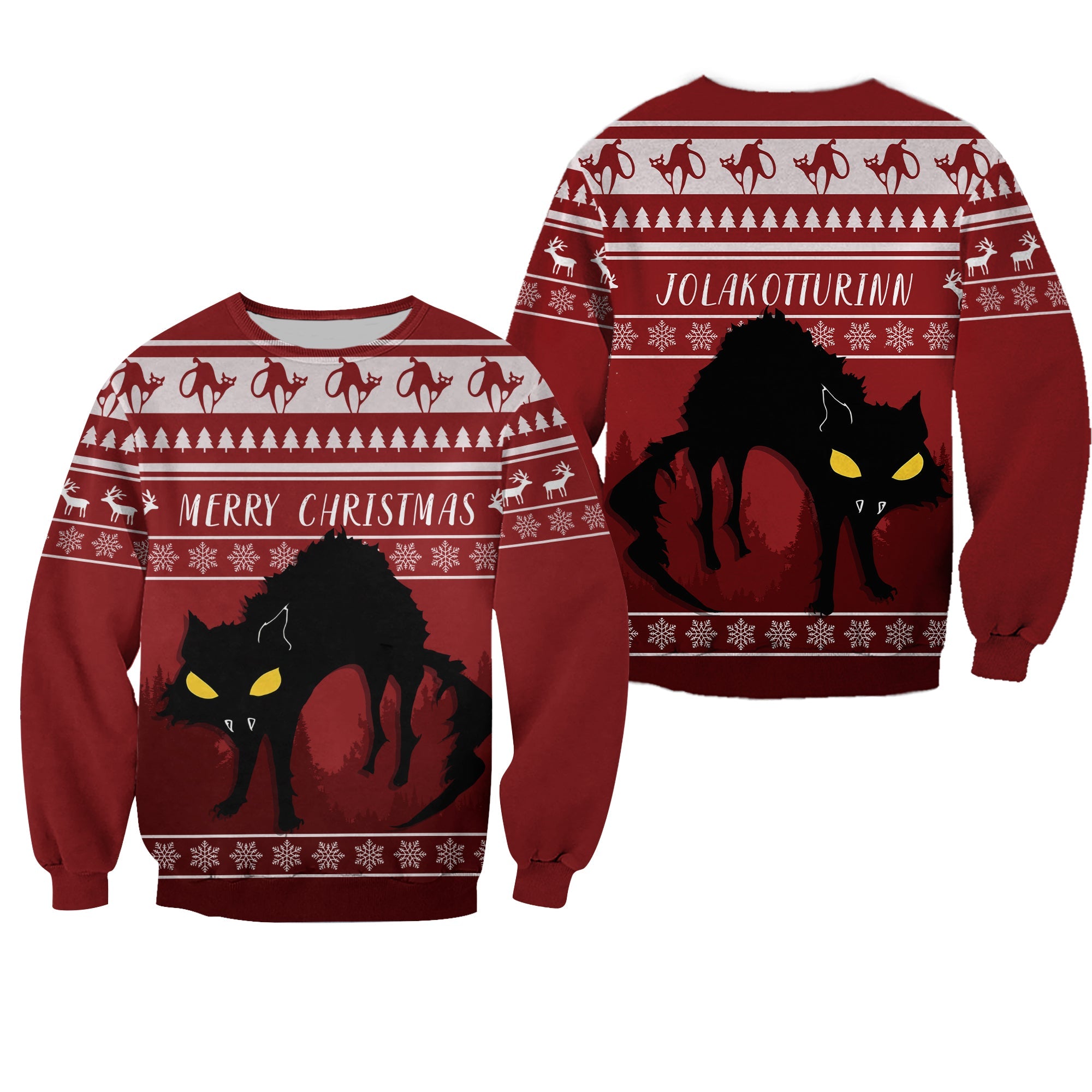 Jolakotturinn Iceland Yule Cat With Christmas Pattern Sweatshirt - Wonder Print Shop