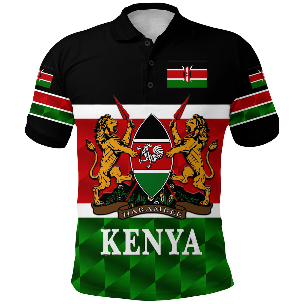 Custom Kenya Polo Shirt Coat Of Arms Flag Vibes LT8 - Wonder Print Shop