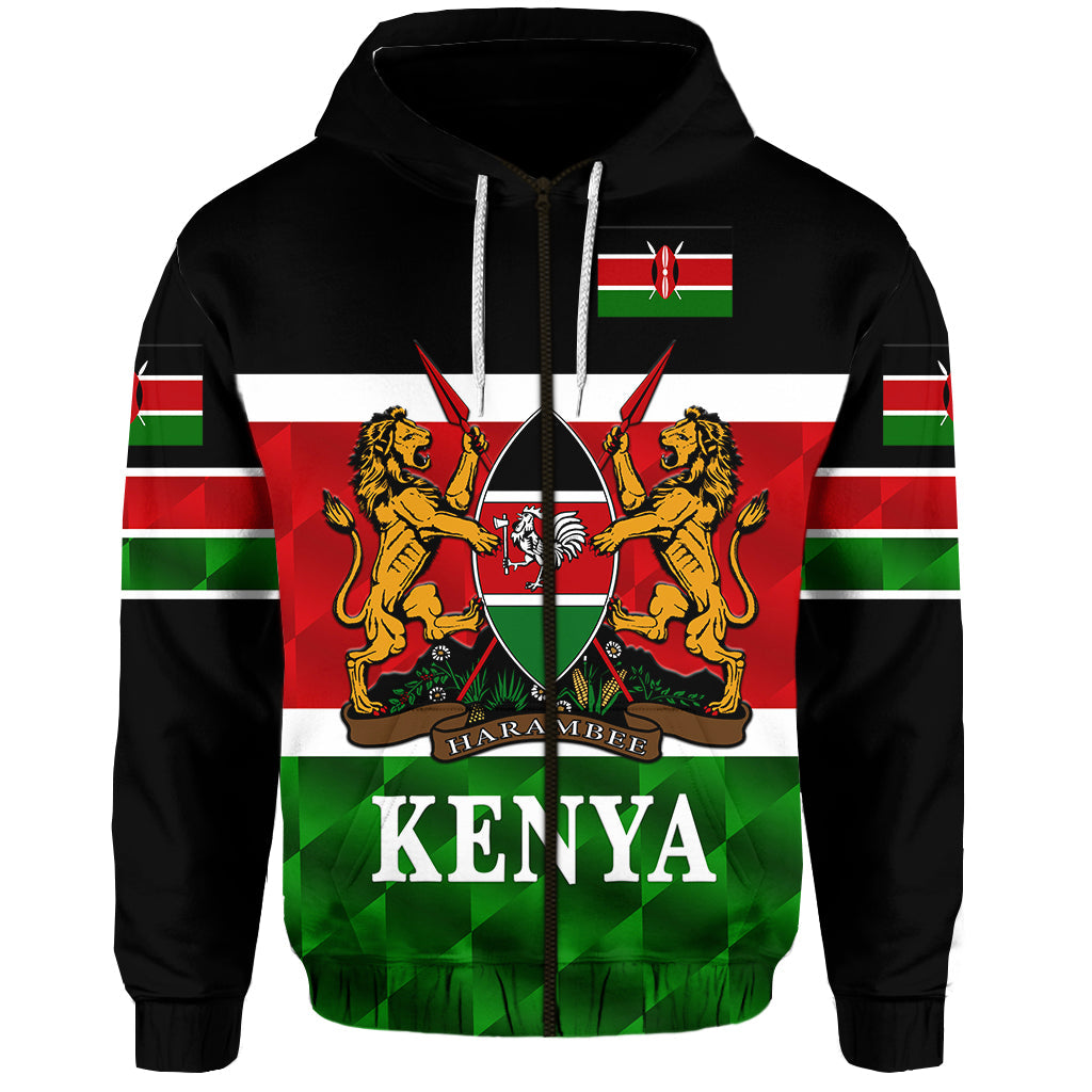 Custom Kenya Coat Of Arms Zip Hoodie Flag Vibes LT8 - Wonder Print Shop