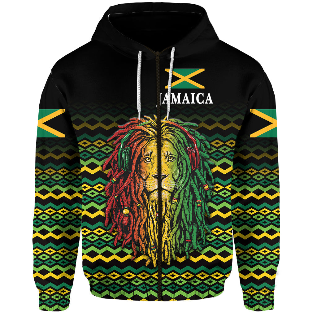 Custom Jamaica Zip Hoodie Unique Rastafarian Lion Flag Vibes LT8 - Wonder Print Shop